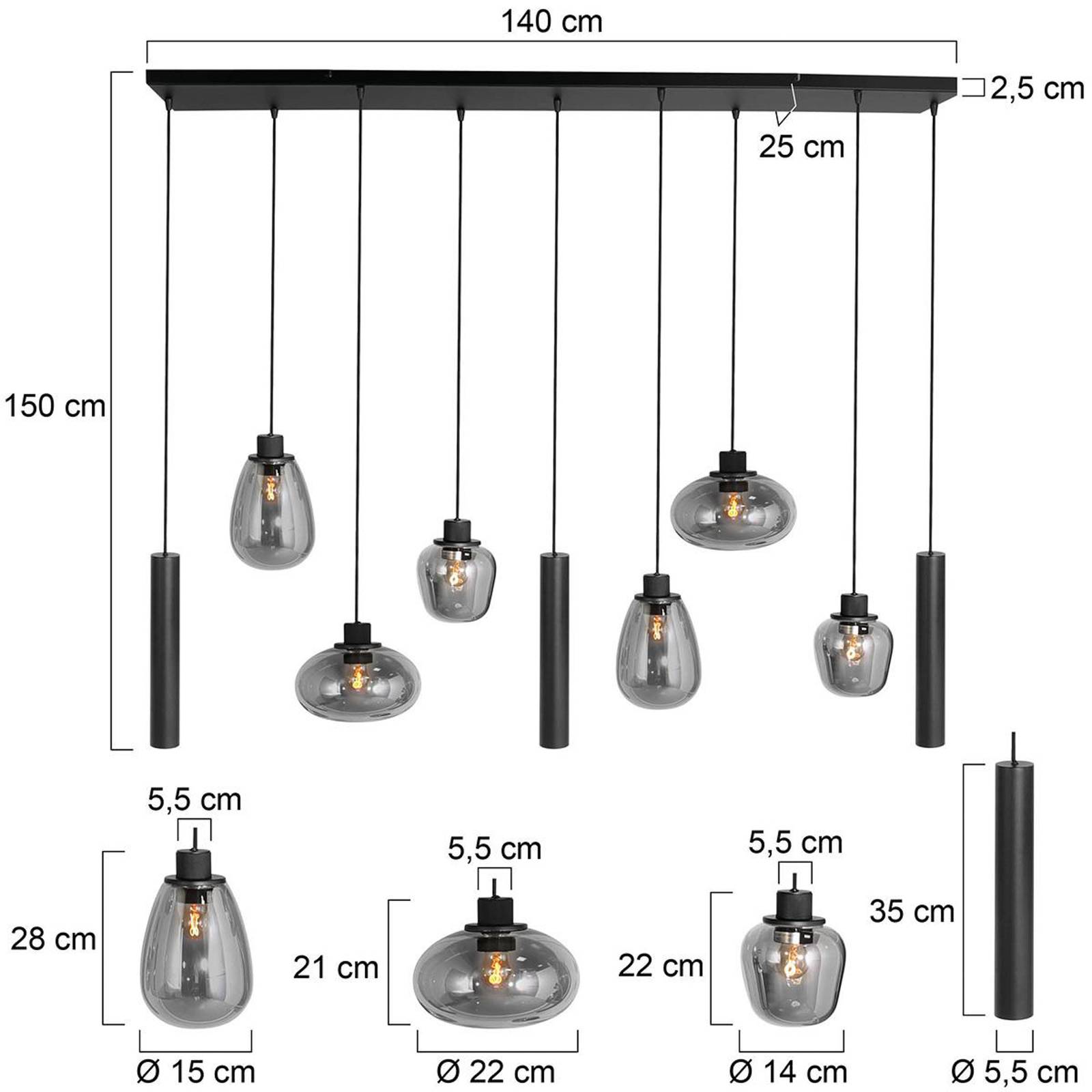 Lampa wisząca Reflexion, metal, szkło, 9-punktowa, czarna