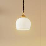 Lindby pendant light Nolane, Ø 11 cm, ceramic, white/brass