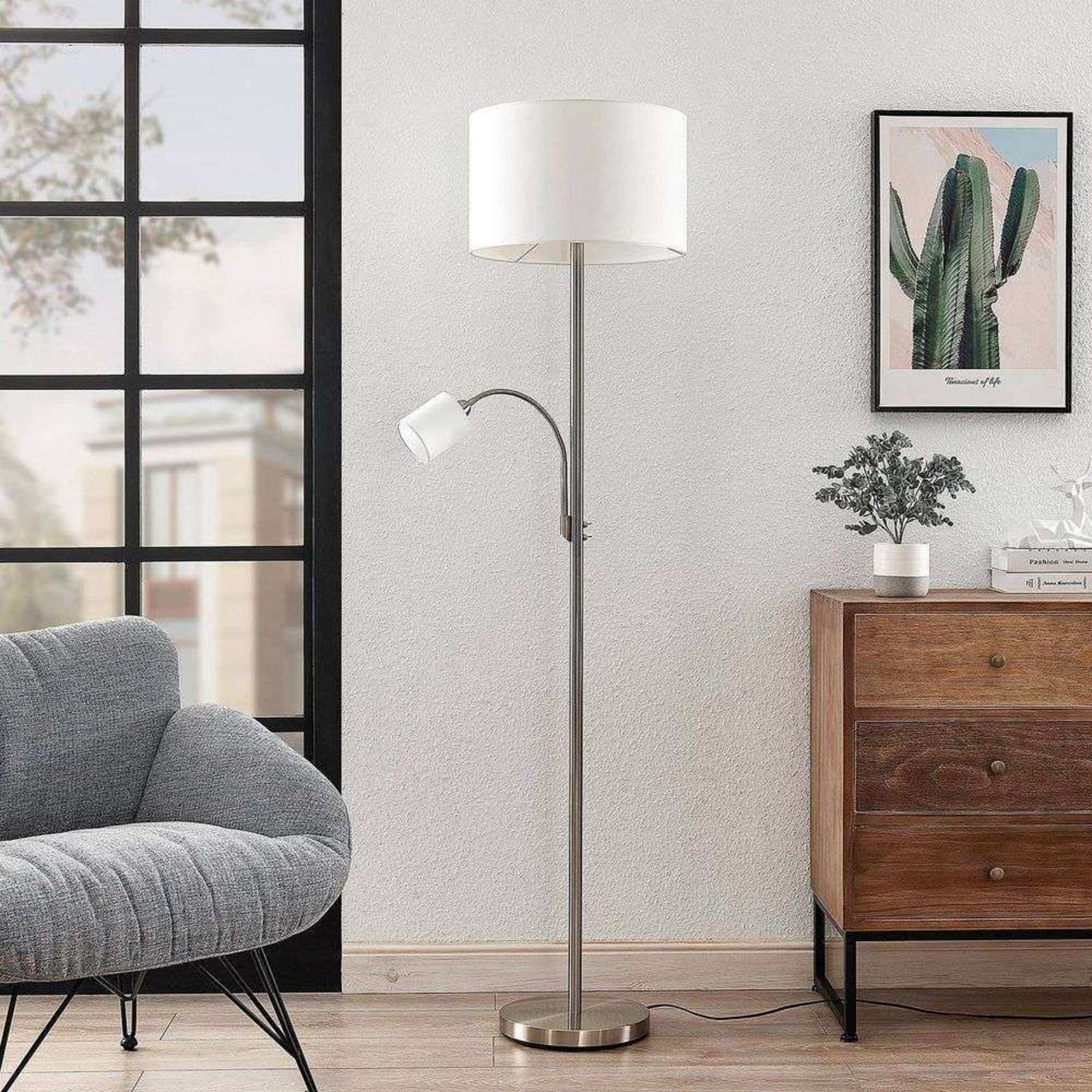 Jaileen Gulvlampe White/Nickel - Lindby