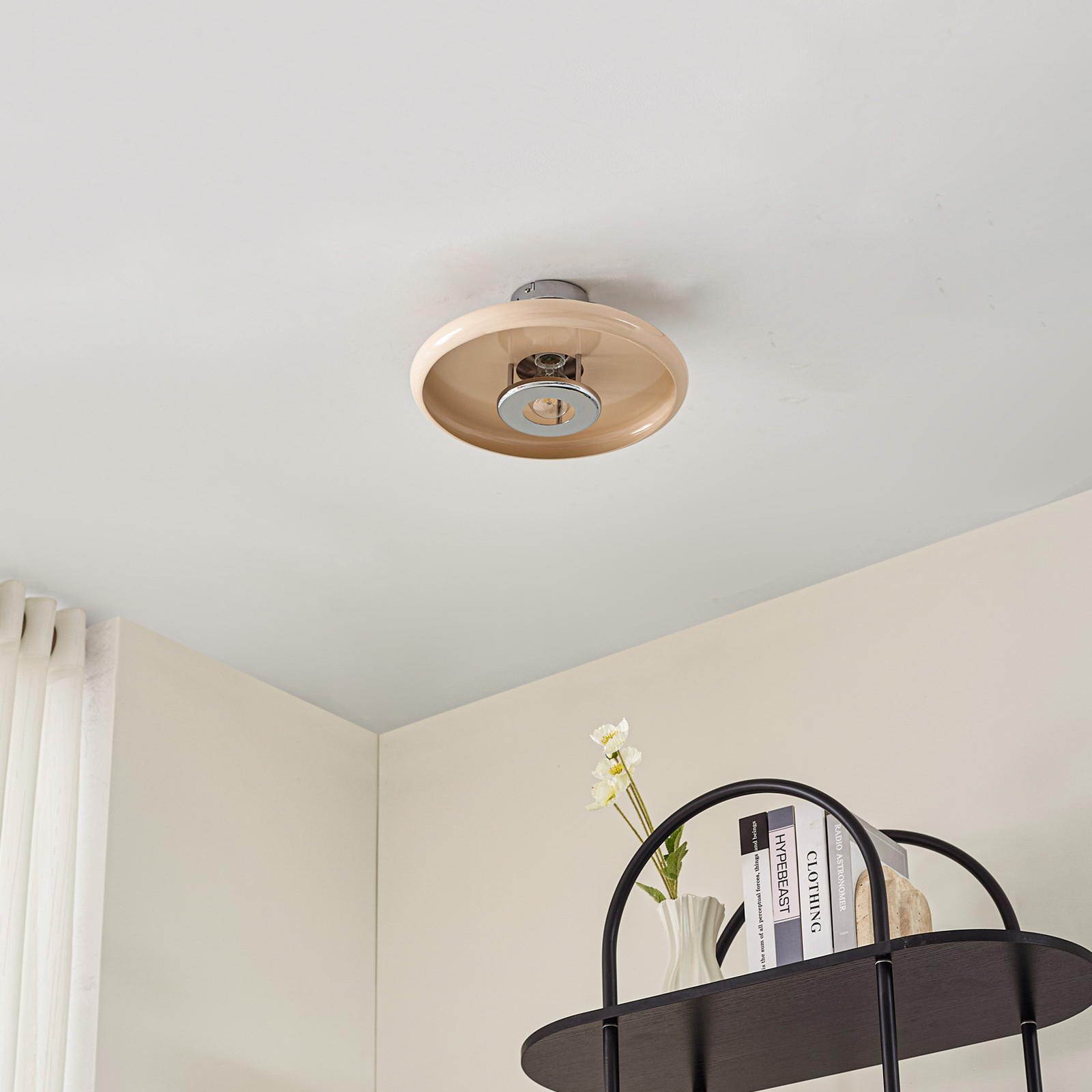 Lindby Deckenleuchte Branford, Retro, Ø 35 cm, beige, Metall