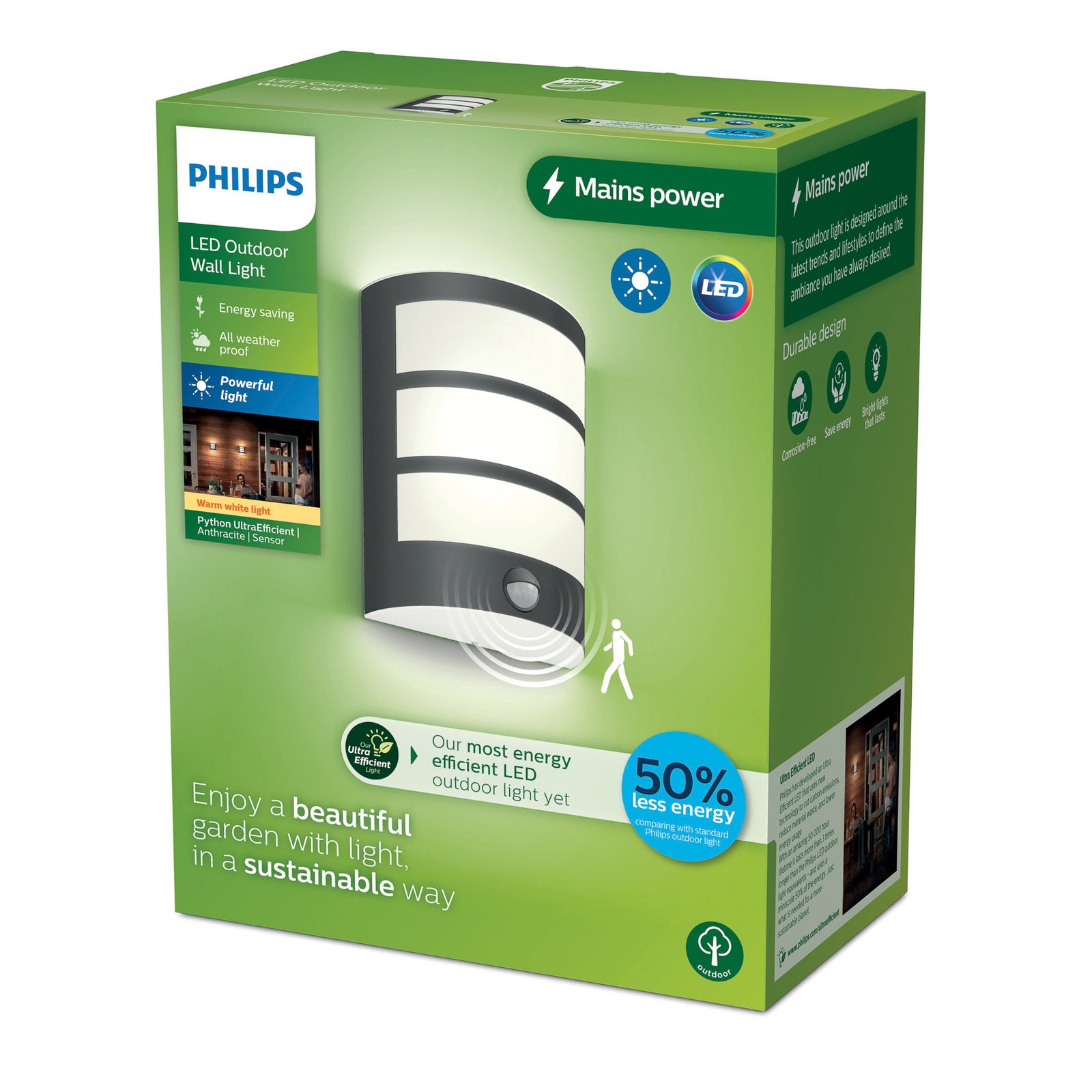 Philips Applique d'extérieur LED Python UE, anthracite, détecteur