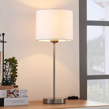 Bílá stolní lampa Annatina s textilním stínítkem