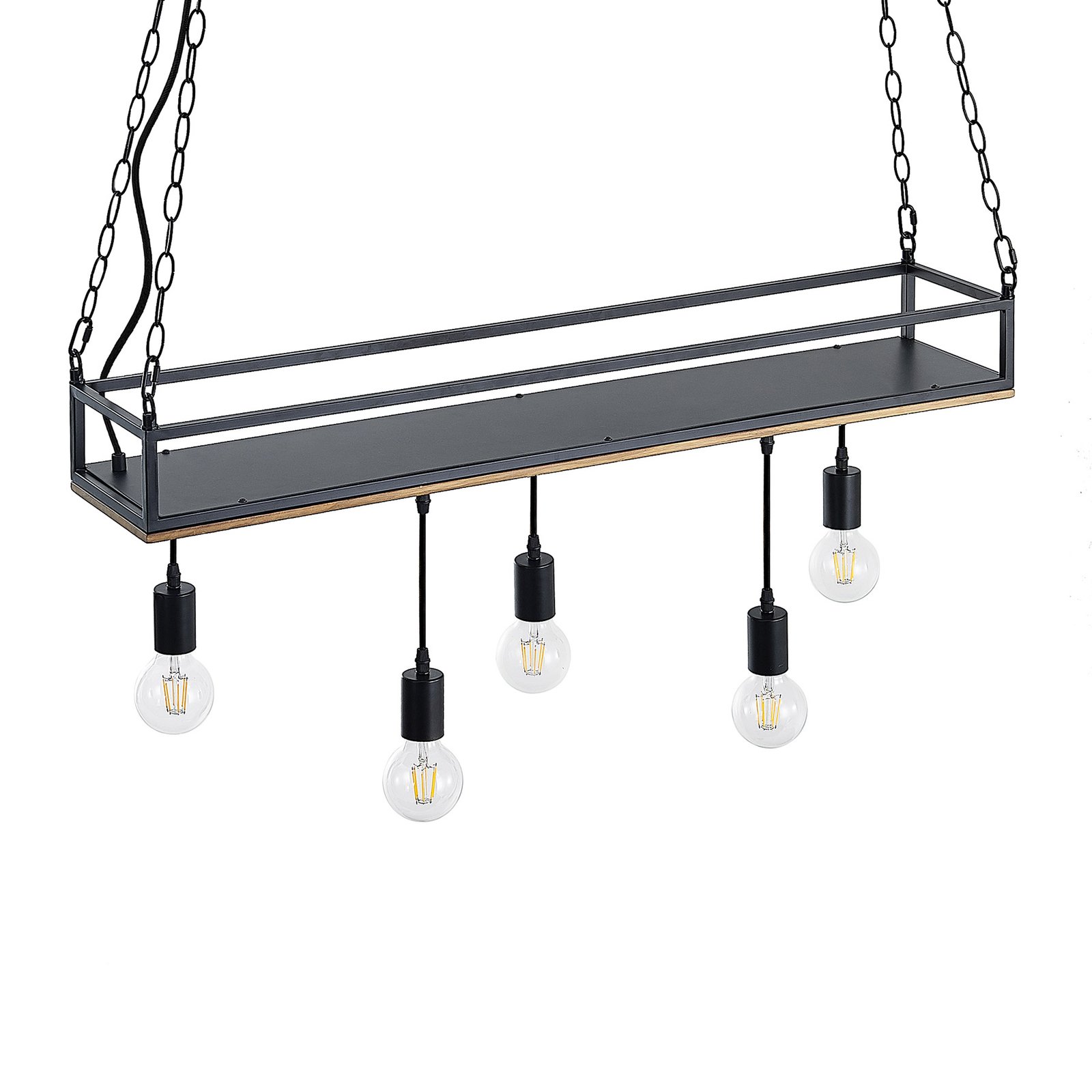 Hanglamp Kirista, 5-lamps, zwart, hout, 100 cm
