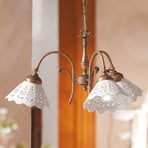 Semino hanging light, ceramic lampshades, 3-bulb