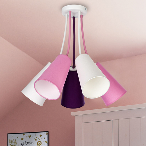 Deckenlampe Wire Kids 5-flammig, weiß/pink/violett
