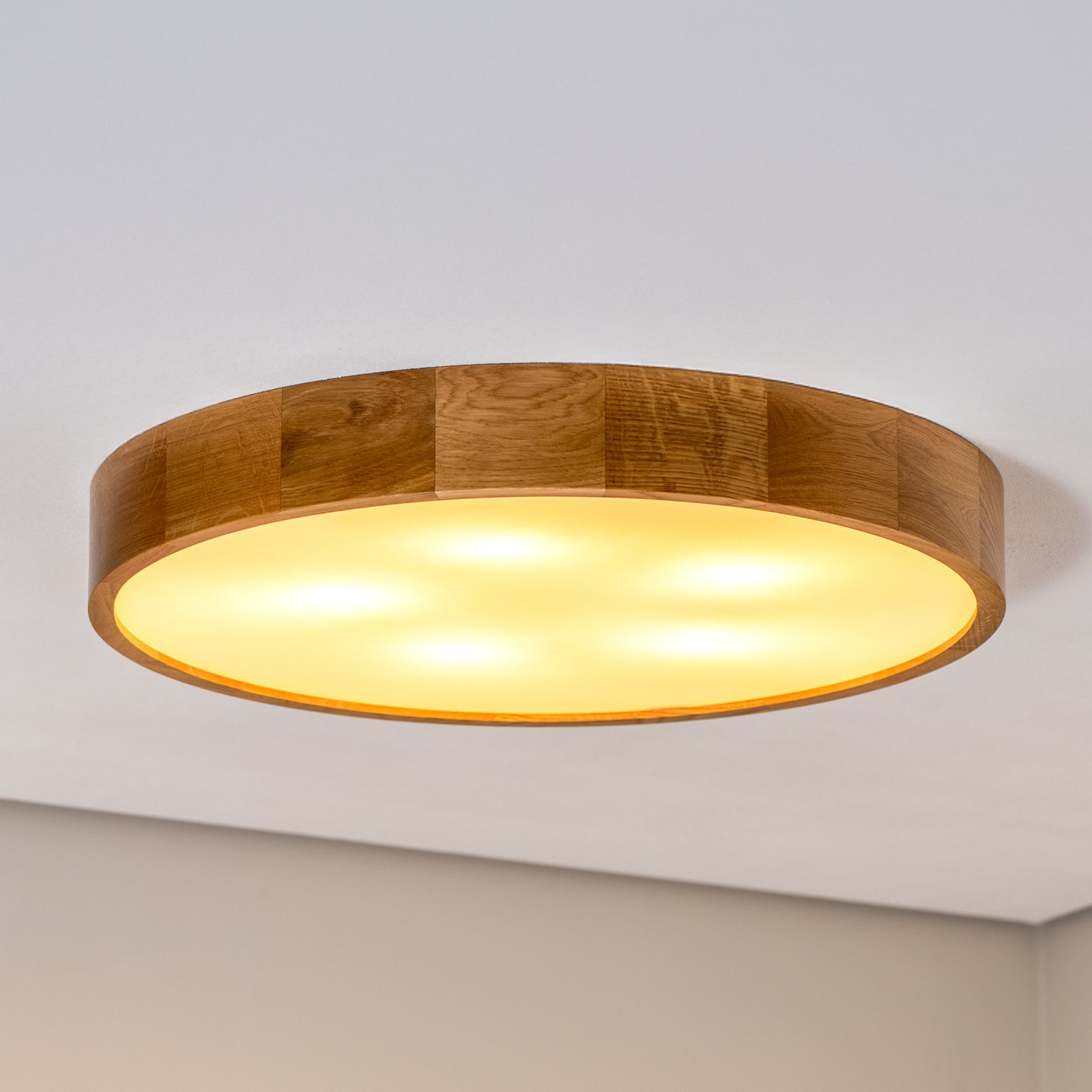 Cleo ceiling light, Ø 57.5 cm, 5-bulb, oak wood, E27