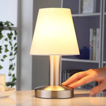 Lampe Wohnraum Flur Tischleuchte Nachttischlampe Touch mit Stoffschirm silber 