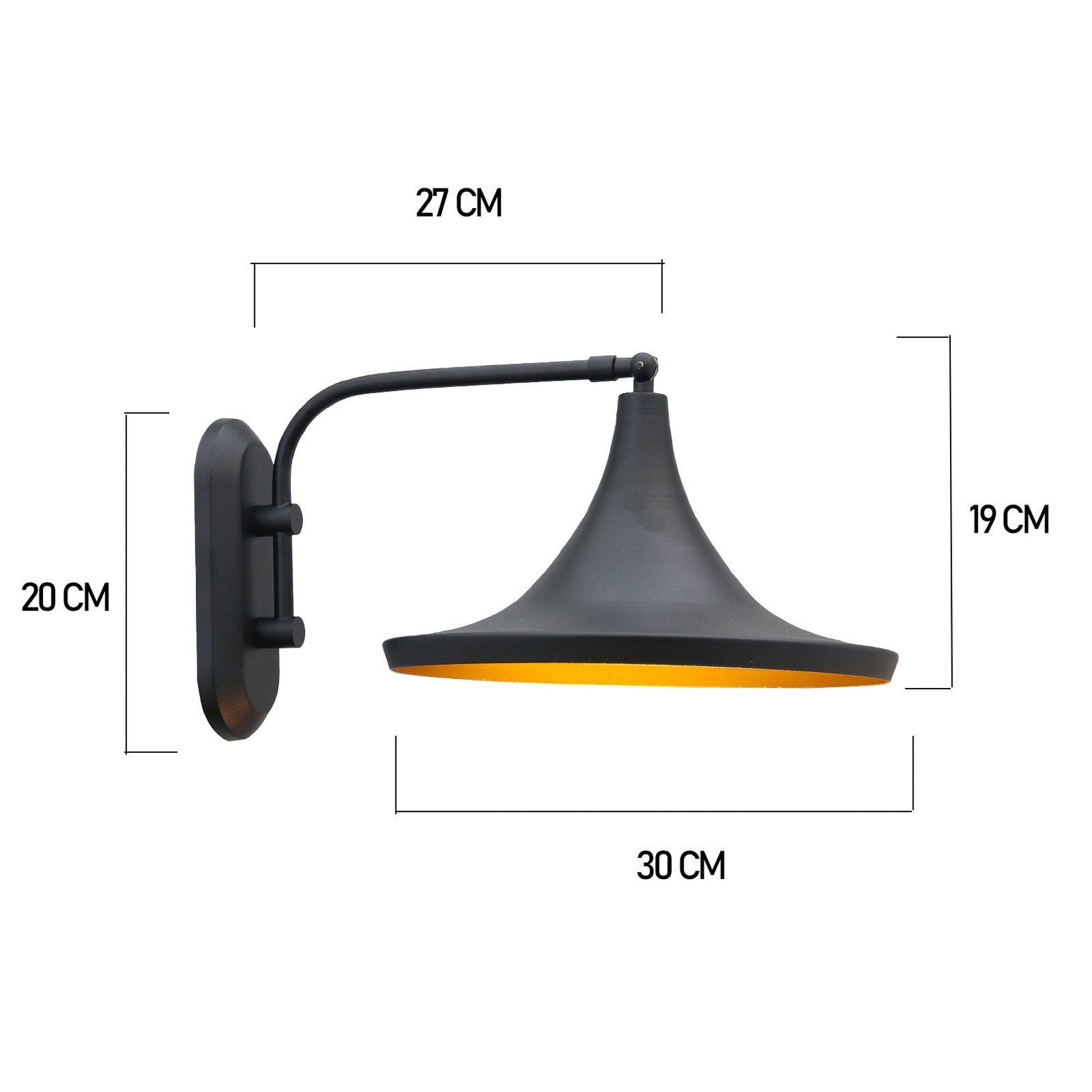 Genish wall light, black, width 30 cm, metal, E27