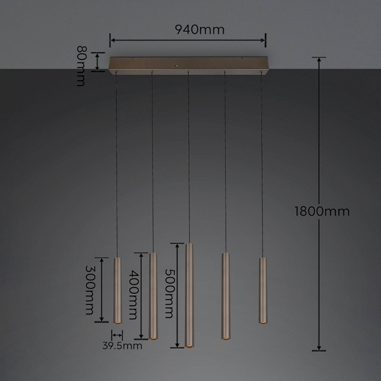 LED-pendellampe Arimato, lengde 94 cm, platinfarget metall, CCT