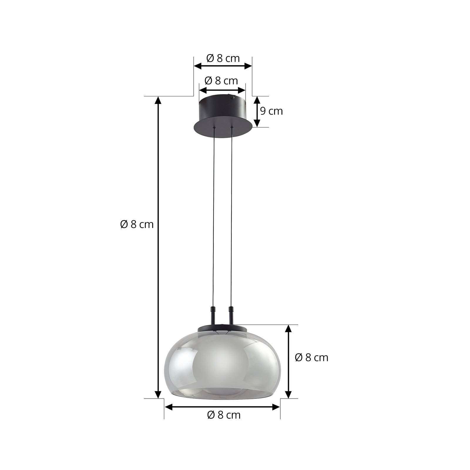 Lucande Suspension LED Dain, à 1 lampe, gris fumé, verre