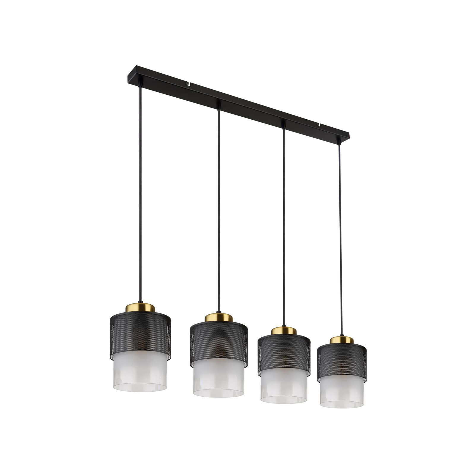 Olga hanglamp, lengte 91 cm, zwart, 4-lamps, metaal/glas