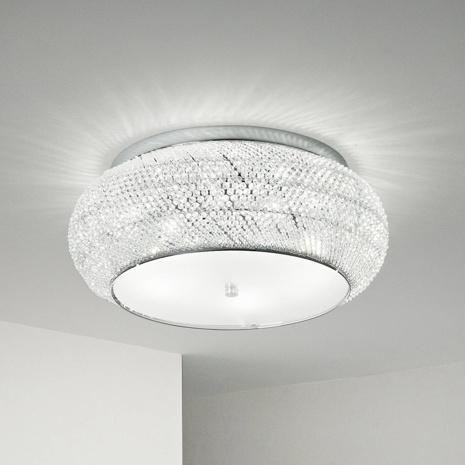 Plafonnier IDEAL LUX Pasha, finition chromée/transparente, Ø 55 cm, verre
