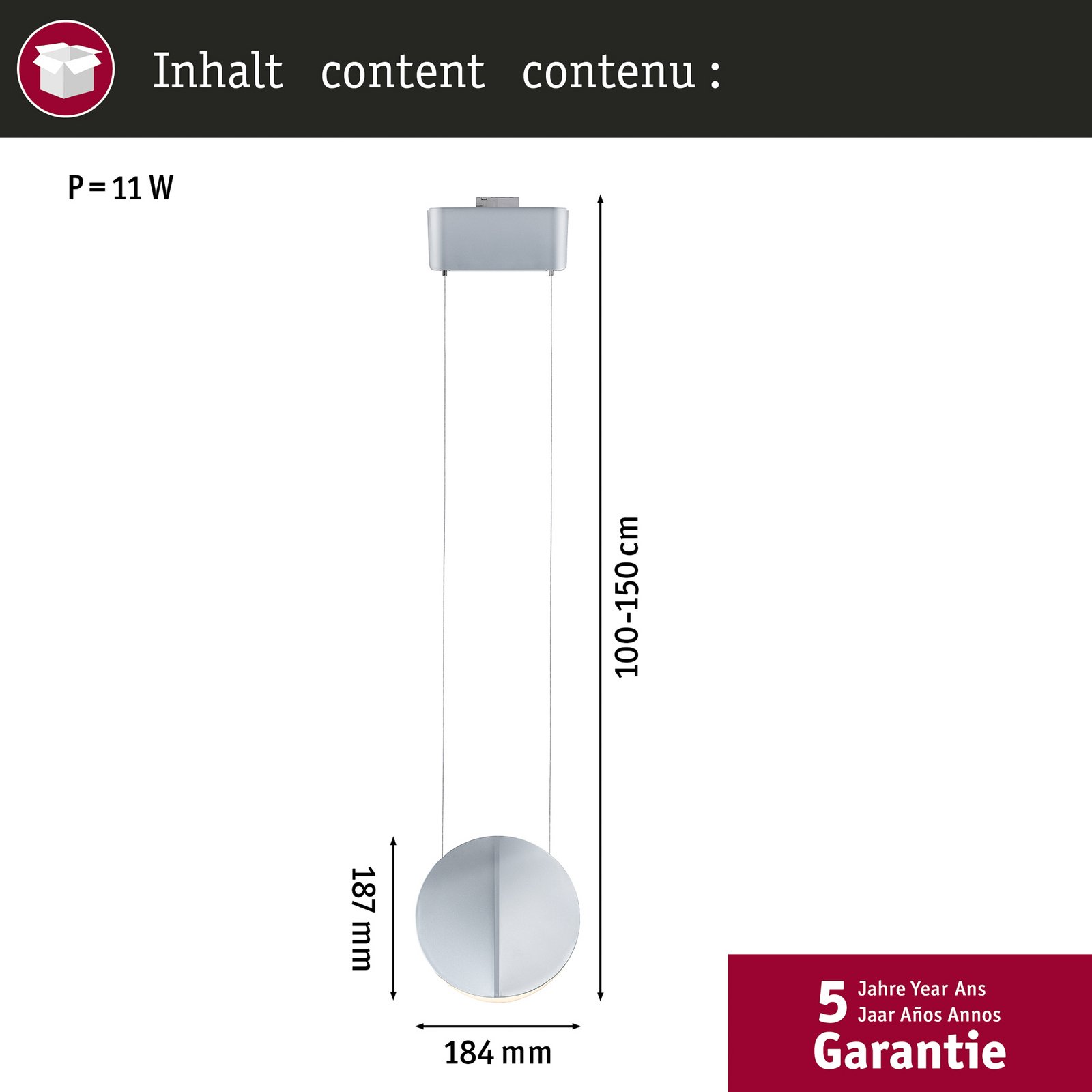 Paulmann URail-Pendel Alejandro chrome 3 000 K à intensité variable en 3 étapes