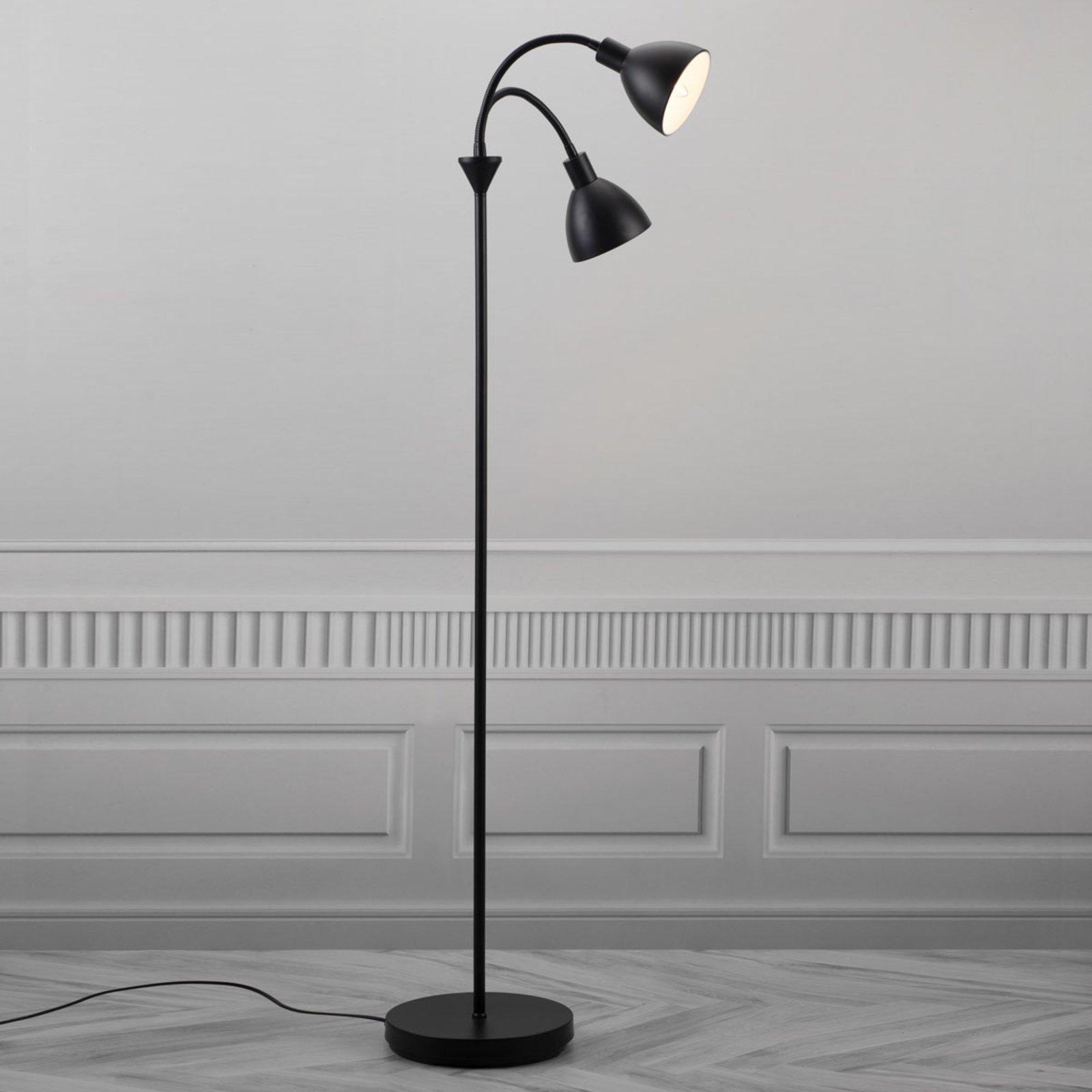 Nordlux Two-bulb floor lamp Ray made of black metal, for Living / Dining Room, metal, E14, 40 W, energy efficiency: A++, W: 55 cm, H: 159 cm