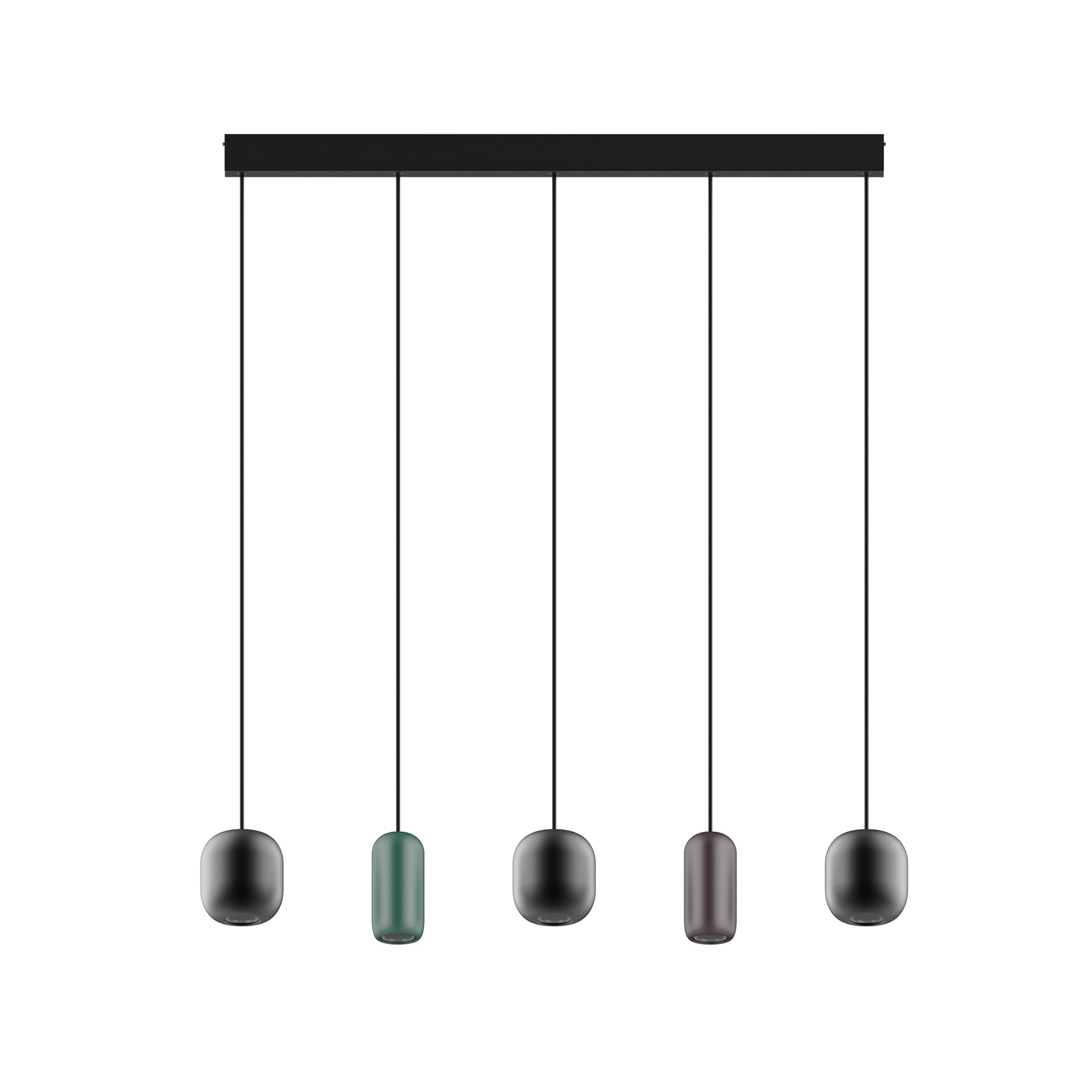 Lucande pendant light Narion, linear, black, 5-bulb