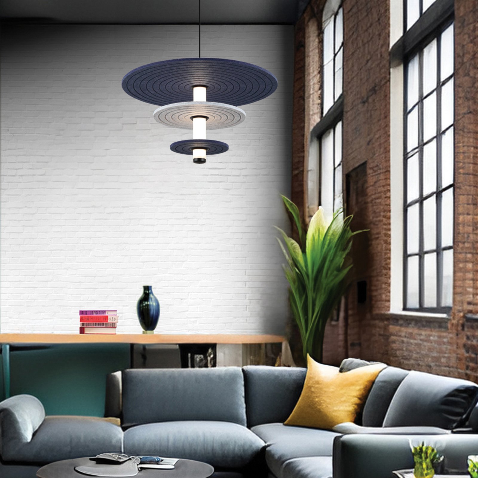 Závěsné světlo LED Azul, výška 31 cm, modrá/šedá/černá, plsť