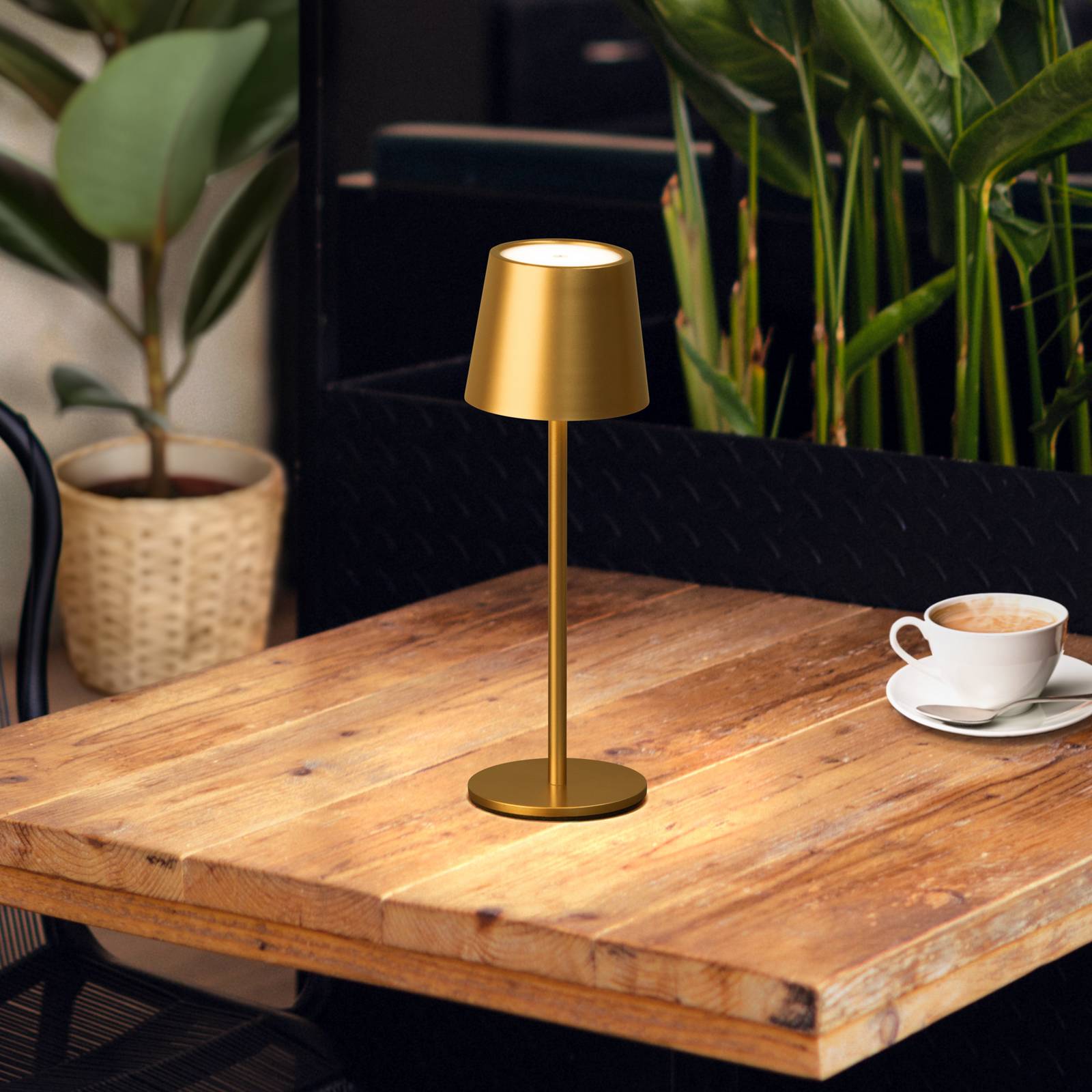 Lampa stołowa LED Roxi, złota, metal, IP54, ściemniana
