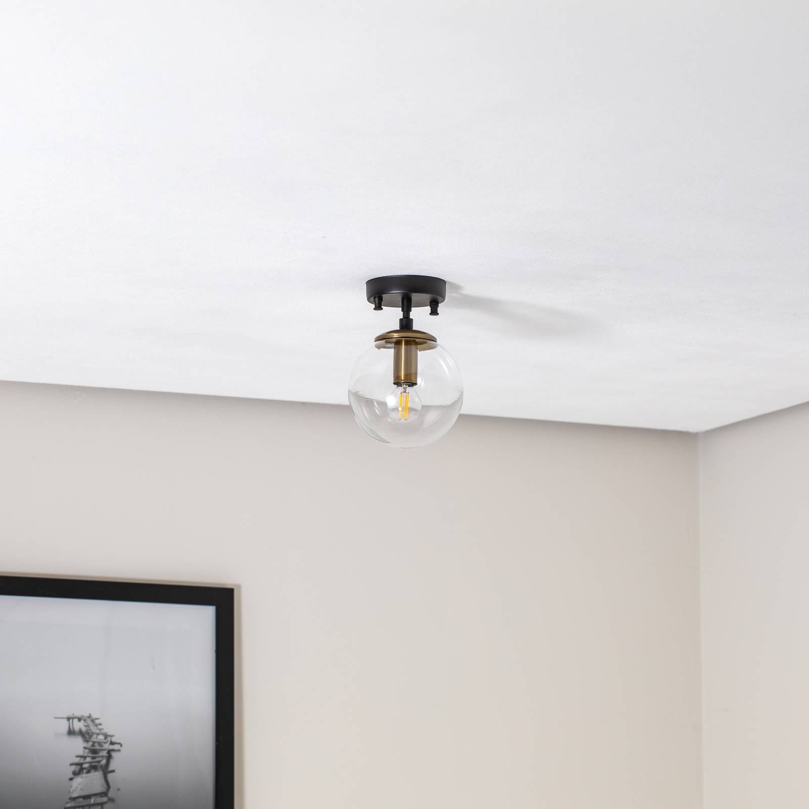 Lampa sufitowa Atmaca 10205 złota antyczna/czarna szkło przezroczyste Ø 15 cm