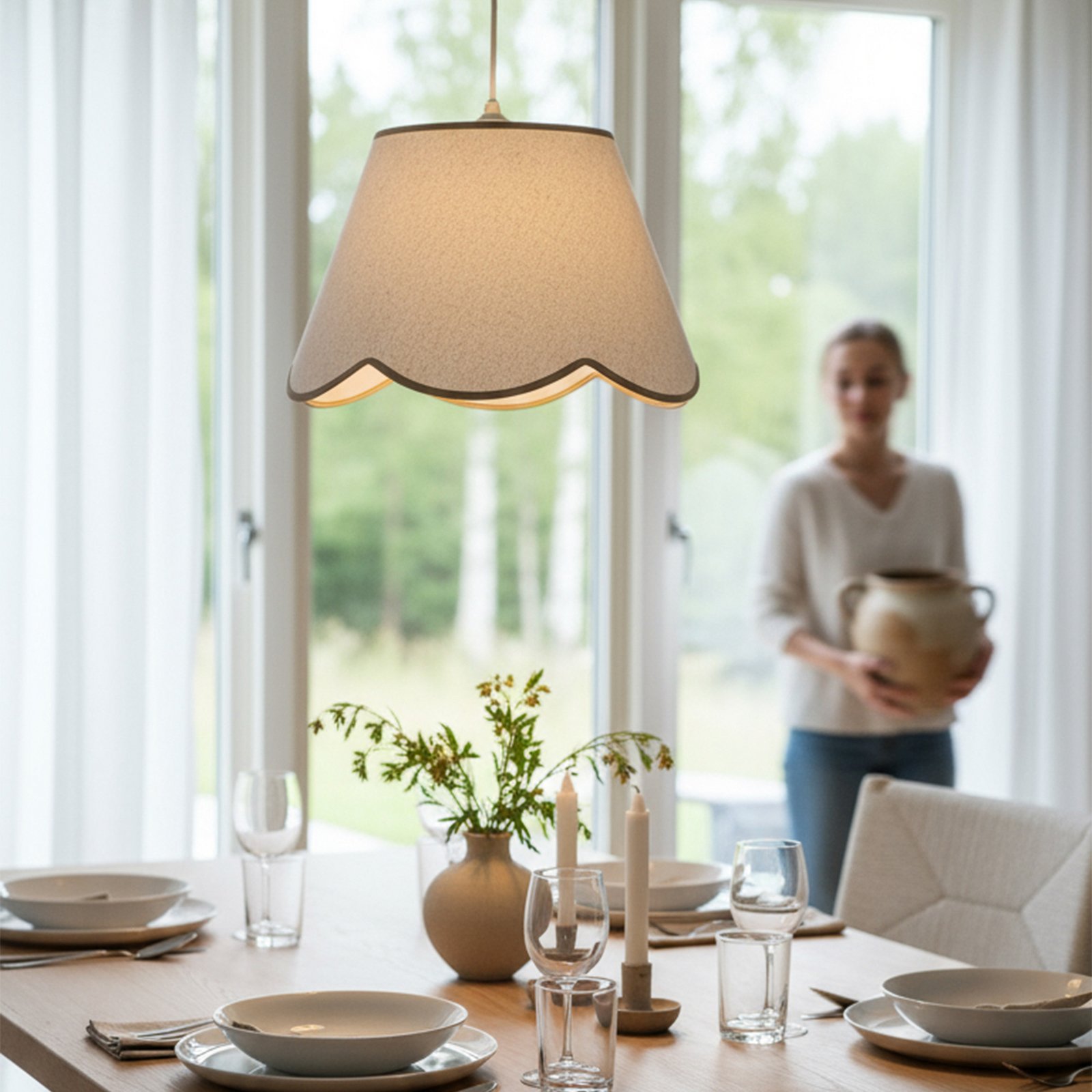 PR Home żyrandol Nell, beżowa, Ø 35 cm, E27, materiał