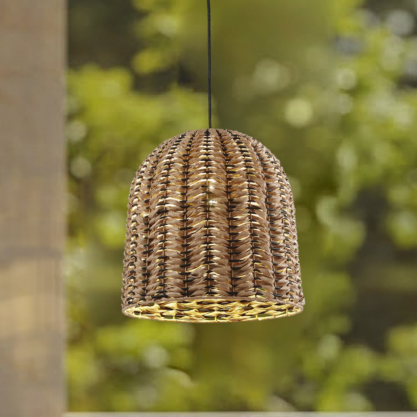 Taryn udendørs hængelampe, Ø 35 cm, IP44, brun, plast Lindby - Terrasse - Rustik - Plastik - Med én lyskilde