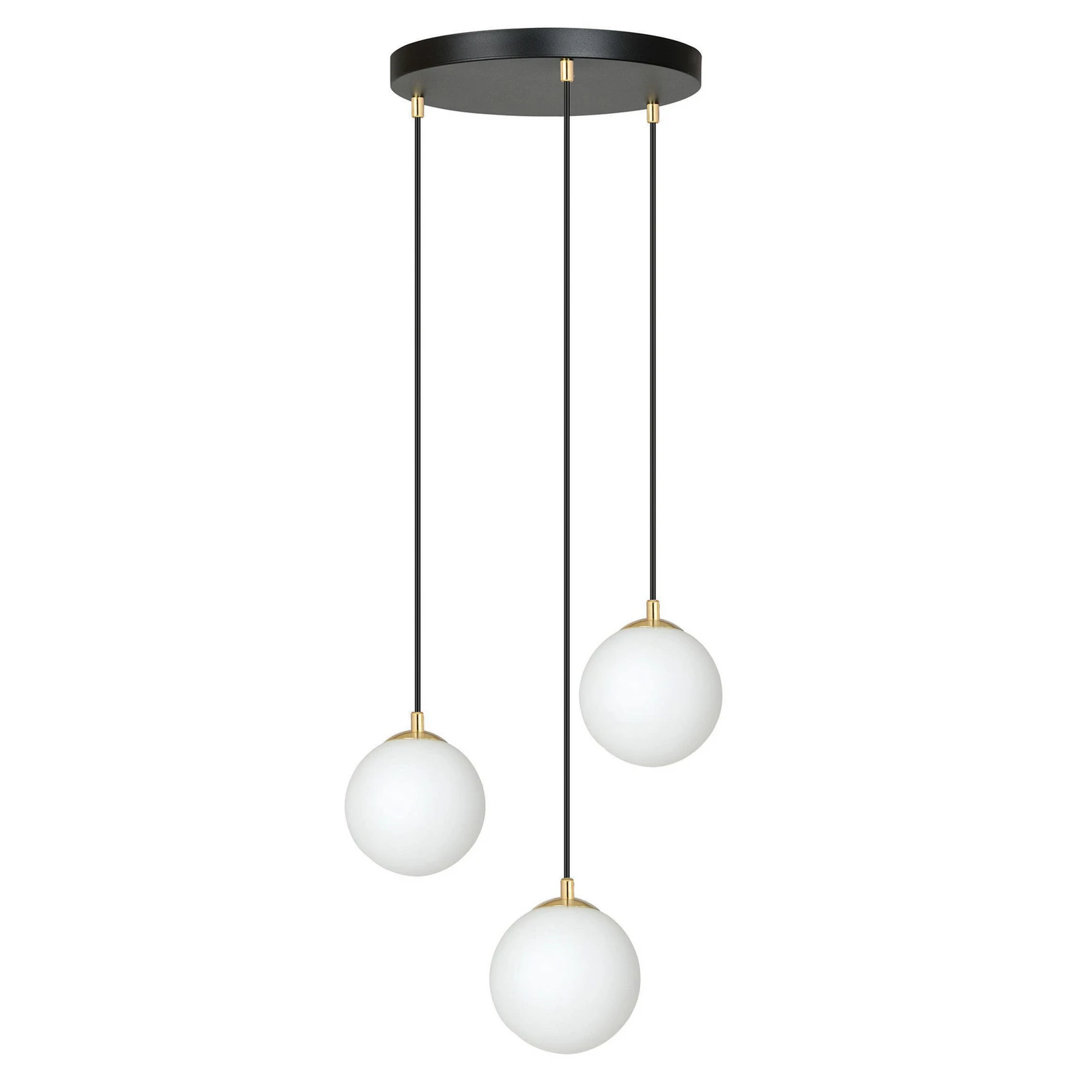 Lampada a sospensione Royal, a 3 luci, bianco opalino/nero, vetro, E14