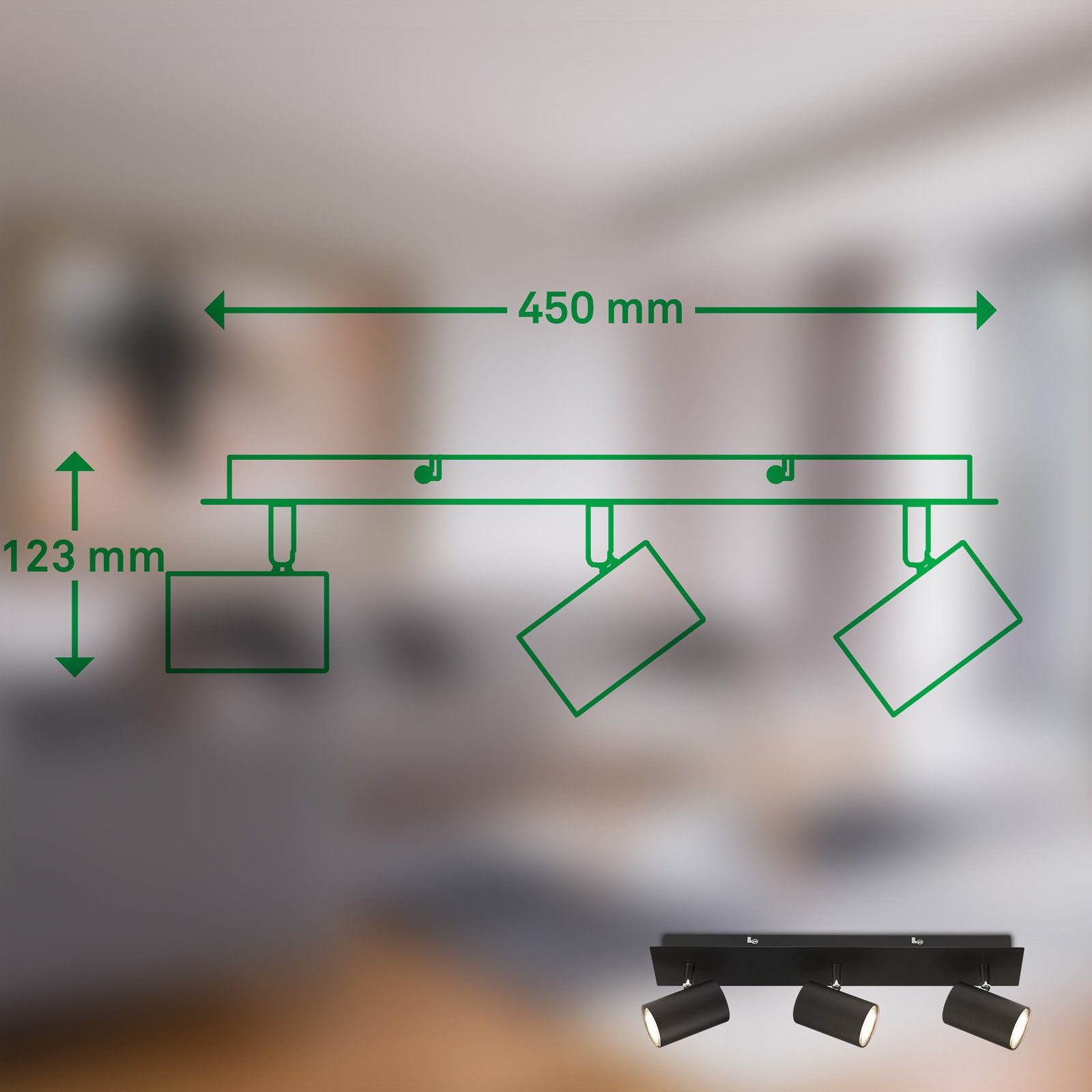 Plafonnier Isil A, noir, 3 lampes, métal, orientable