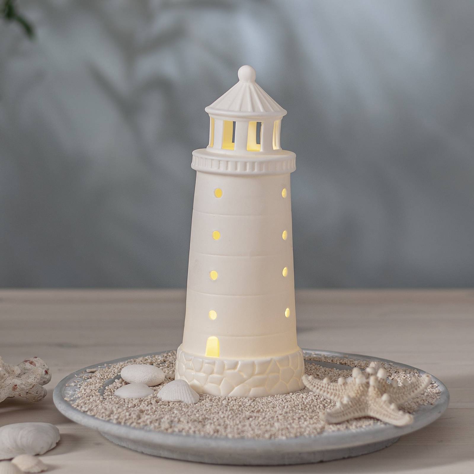 Oświetlenie dekoracyjne LED „Seaside”, białe, porcelanowe, wysokość 25 cm