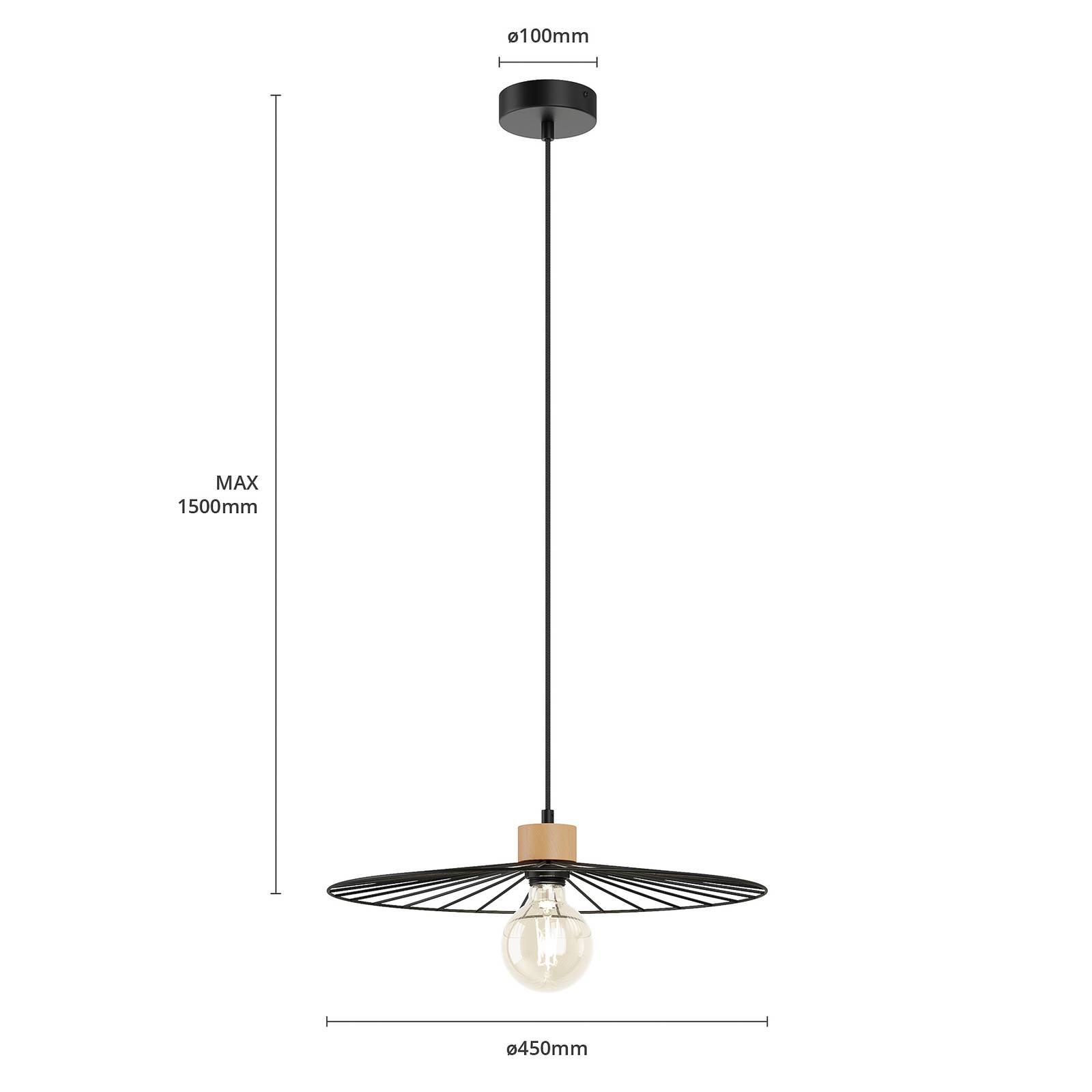 Lampa wisząca Envostar Yahel, dąb/czarny, Ø 45cm