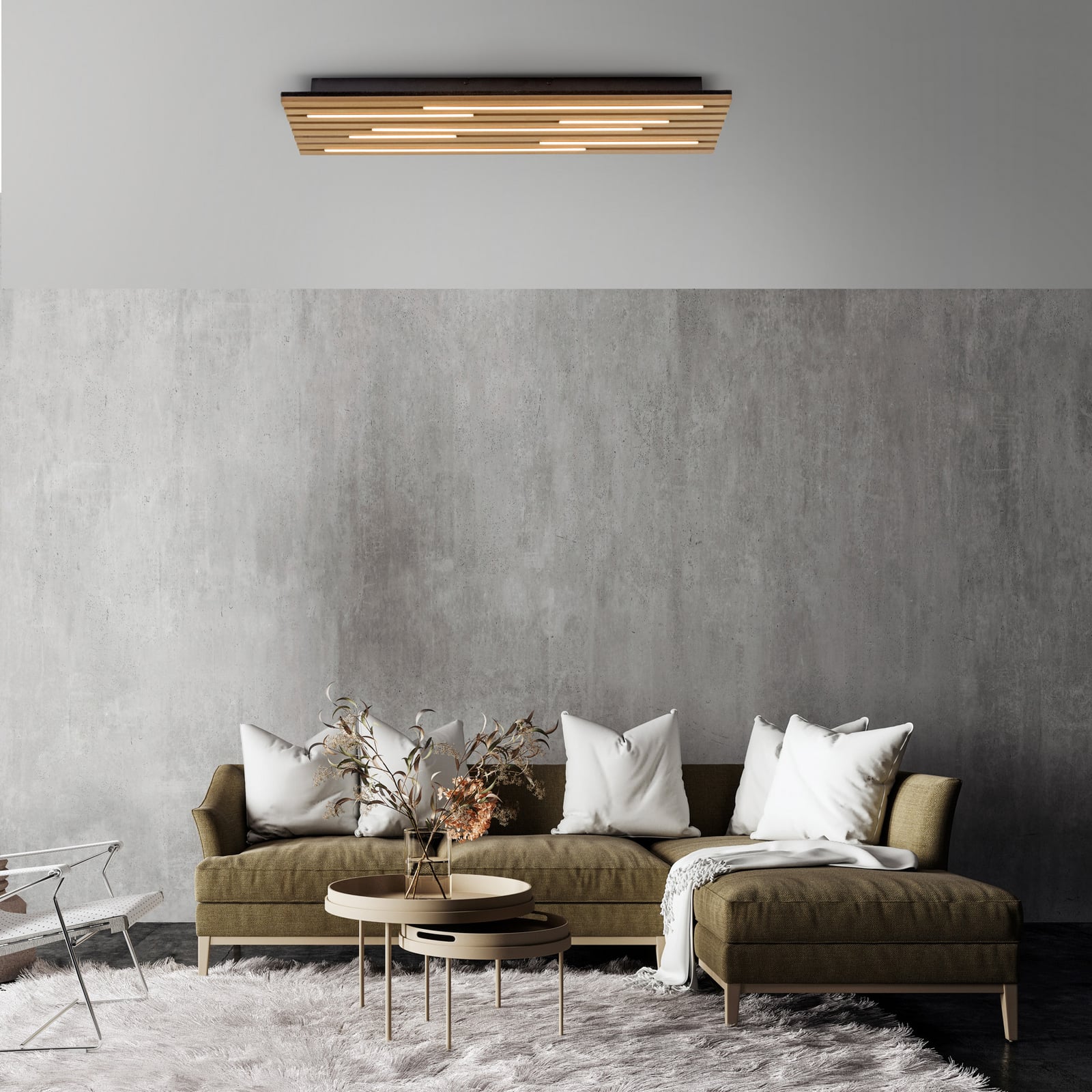 LED plafondlamp Akustik, 80 x 30 cm, naturel hout, metaal