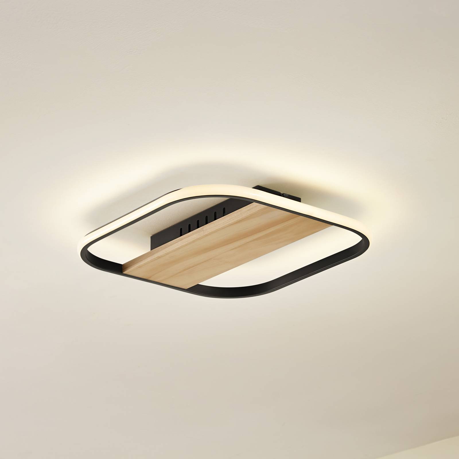 Lindby LED-Deckenleuchte Romilda, grau, Holz, Höhe 50 cm günstig online kaufen