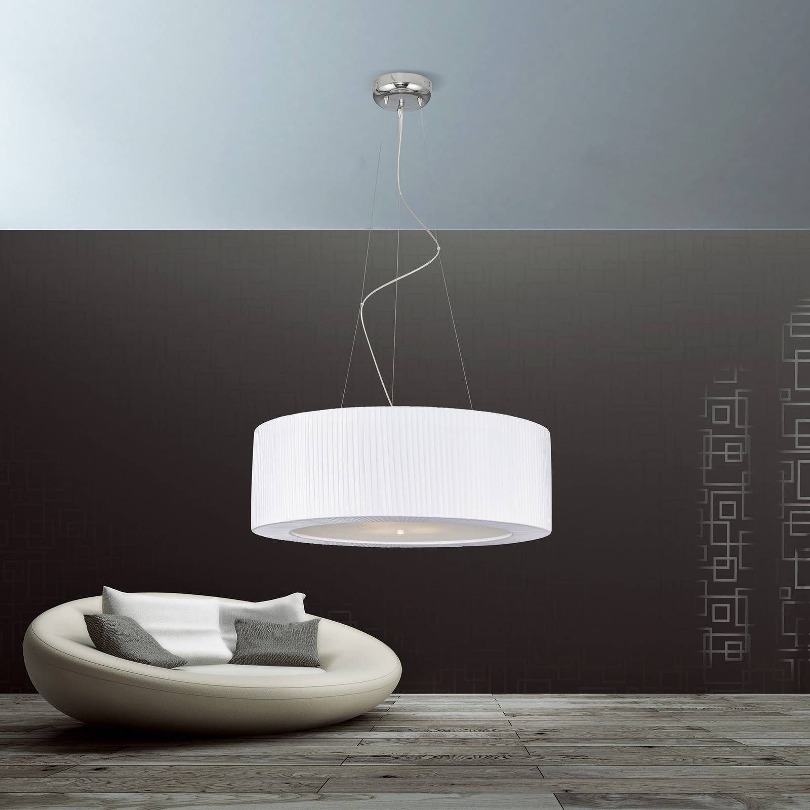 Lam Suspension Aldabra en tissu Ø 80 cm blanche