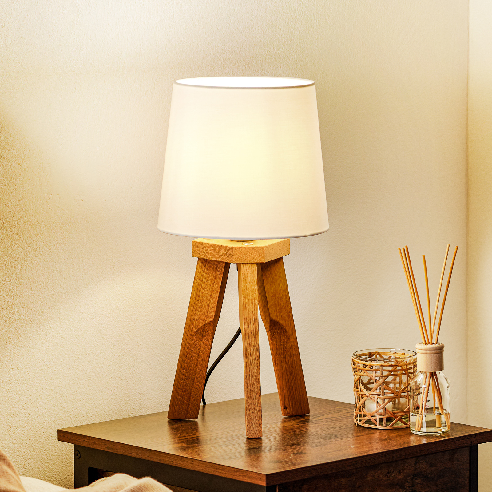 HerzBlut Tre lampa stołowa, dąb olejowany, 42cm