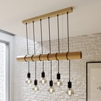 Houten hanglamp Eviton, 6-lamps, naturel