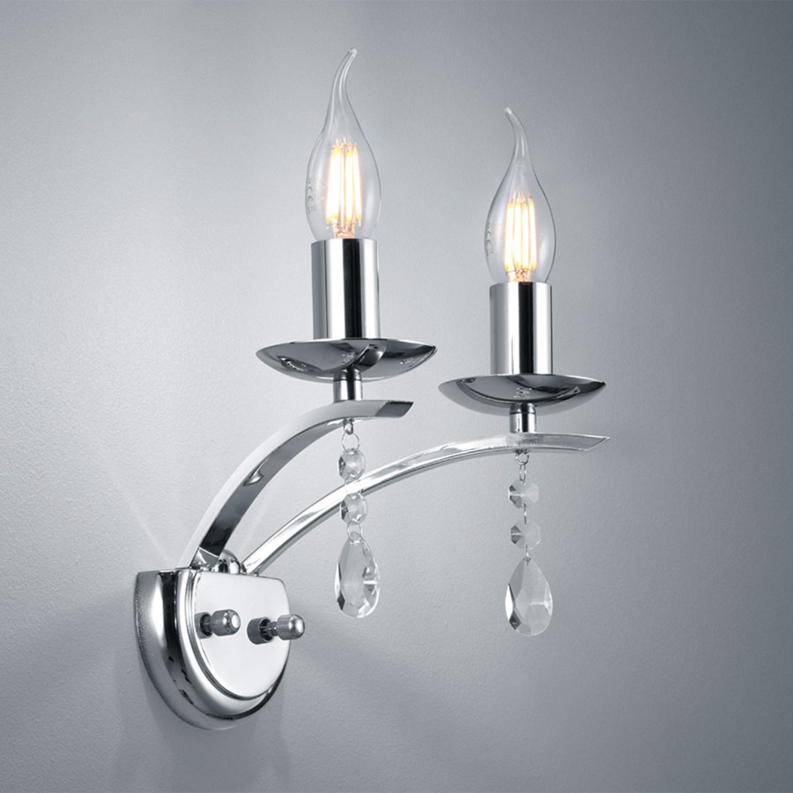 Trio Lighting Lucerna wall lamp with glass elements, two-bulb, for Living / Dining Room, metal, E14, 40 W, energy efficiency: A++, W: 33 cm, H: 22 cm