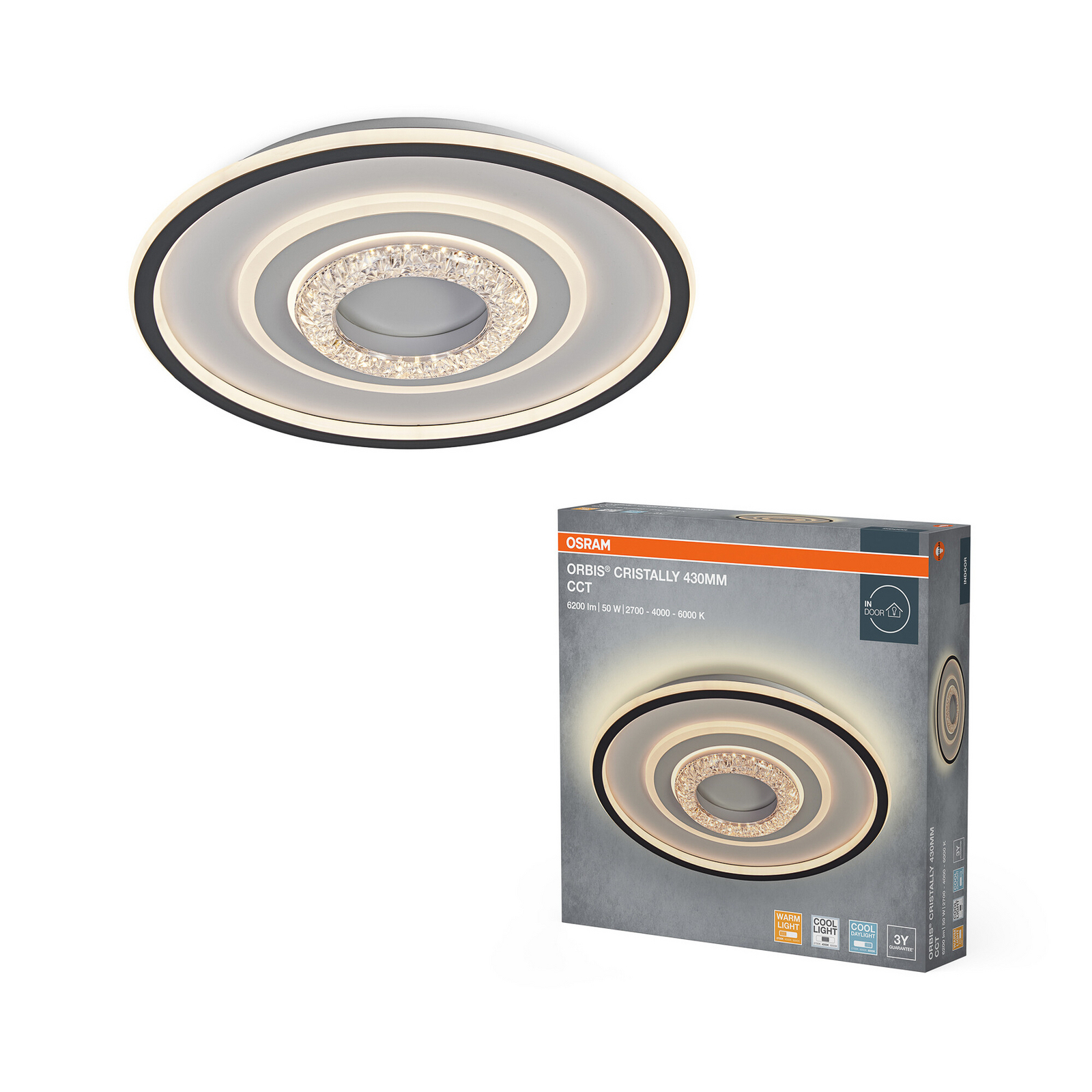 Φωτιστικό οροφής LED OSRAM ORBIS CRISTALLY, λευκό, Ø 43 cm, CCT Φωτιστικό οροφής LED OSRAM ORBIS CRISTALLY, λευκό, Ø 43 cm, CCT