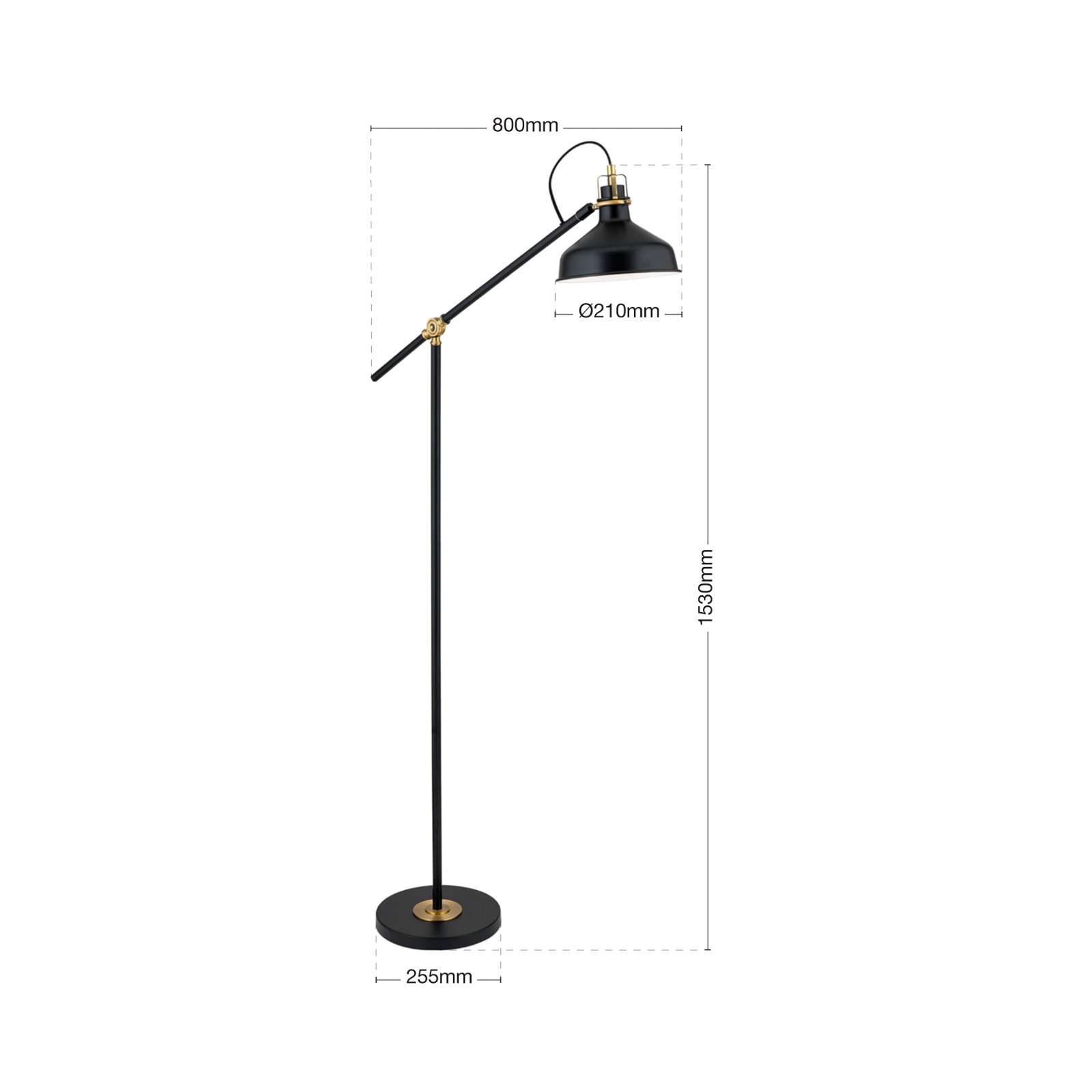 Lampadaire Schiller, noir, métal, 153 cm, réglable