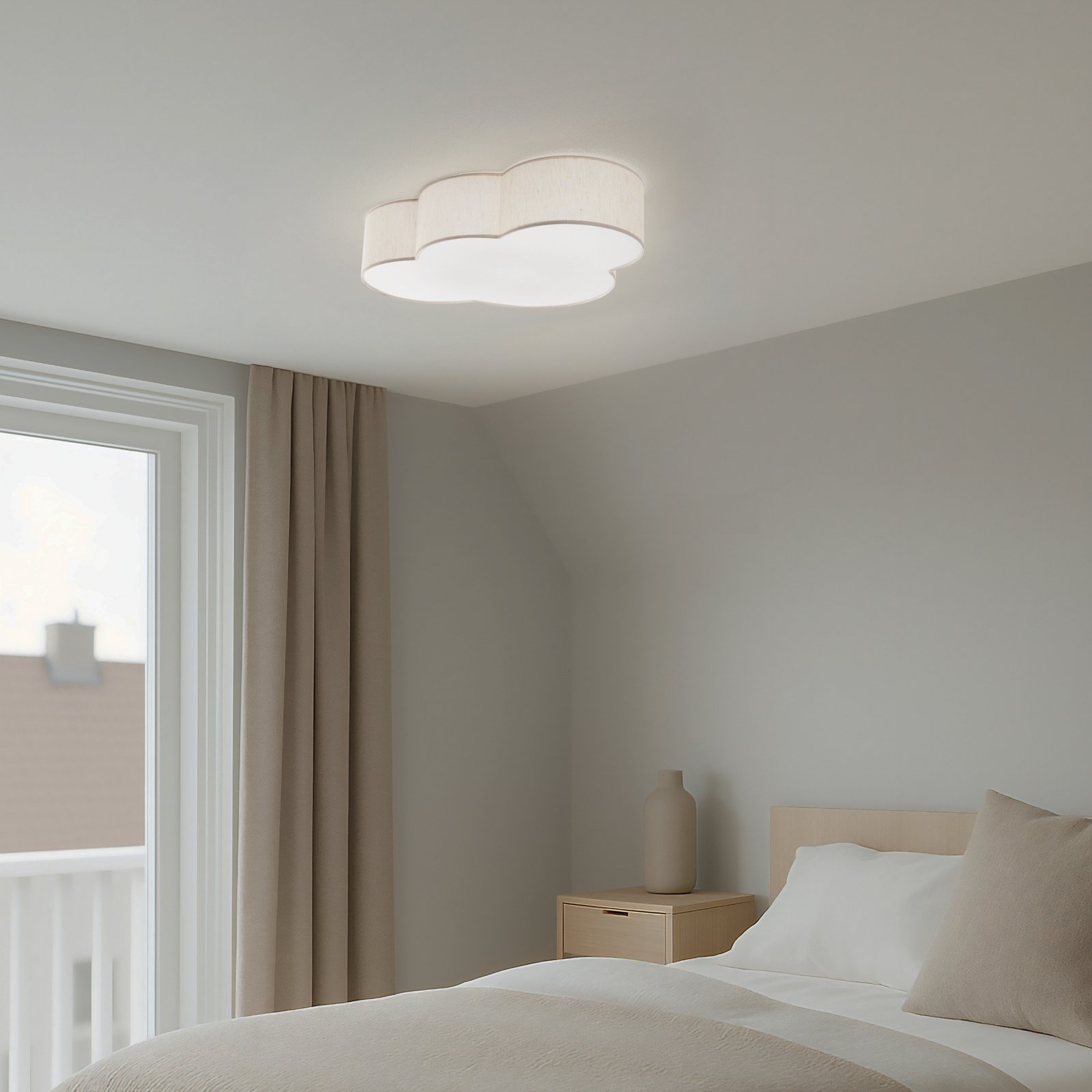 Φωτιστικό οροφής Cloud, μπεζ, μήκος 63 cm, ύφασμα, σύννεφο, E27