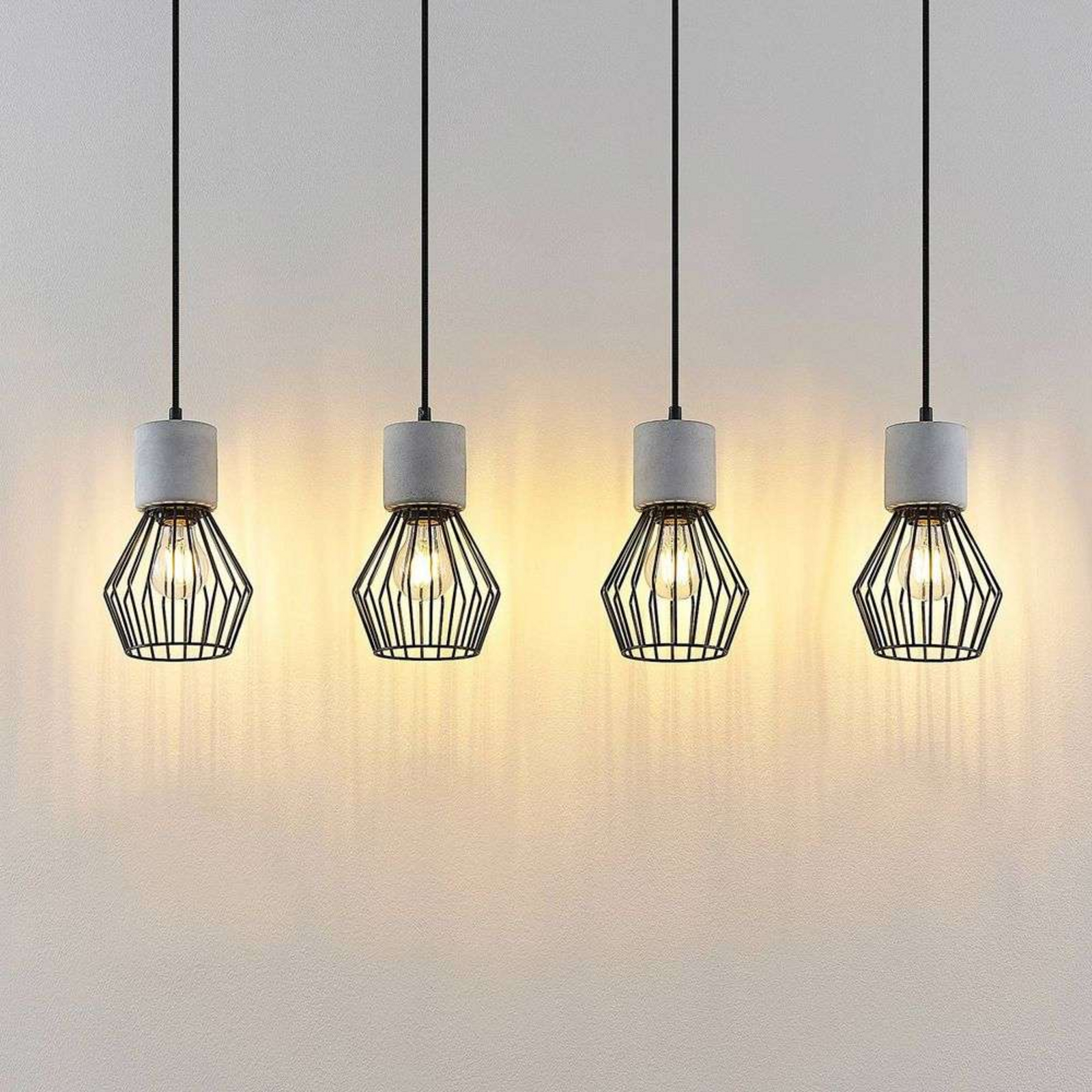 Tamalin 4 Pendant Black/Concrete - Lindby