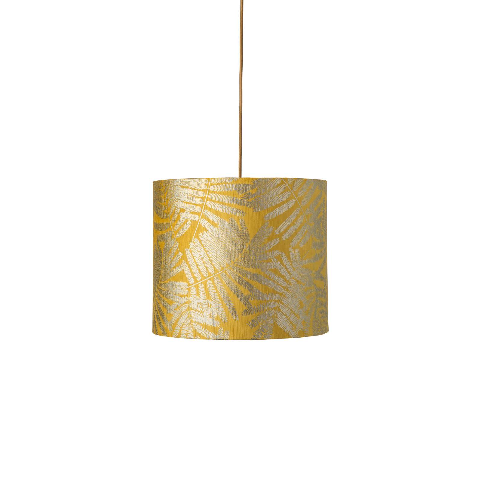 EBB & FLOW Fern Leaves yellow 30 cm round/gold, for Living / Dining Room, cotton, polyester, linen, E27, 25 W, energy efficiency: A++, H: 30 cm
