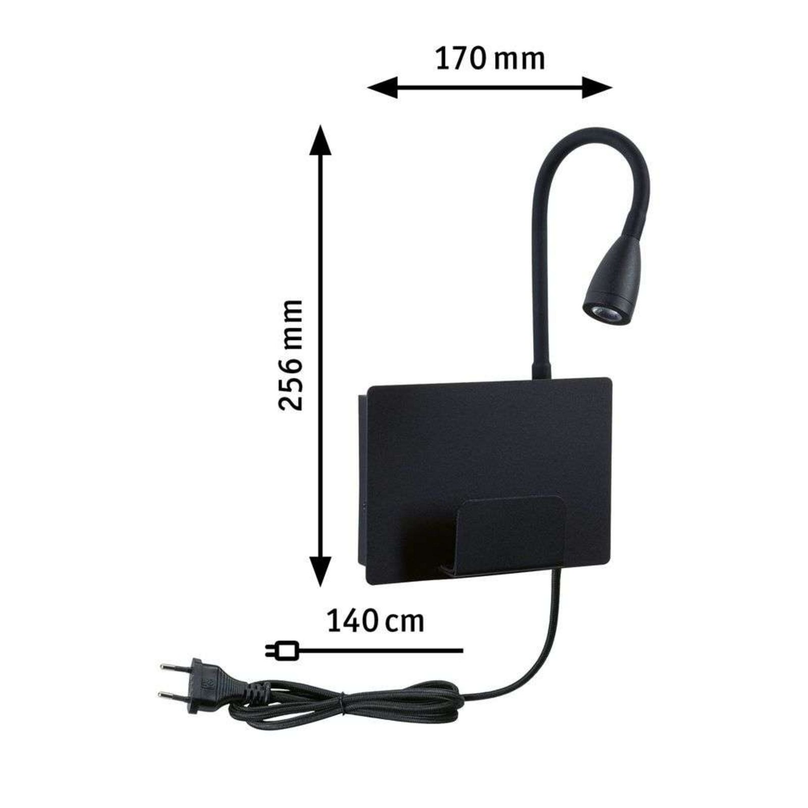 Halina LED Vägglampa USB C Matt Svart - Paulmann