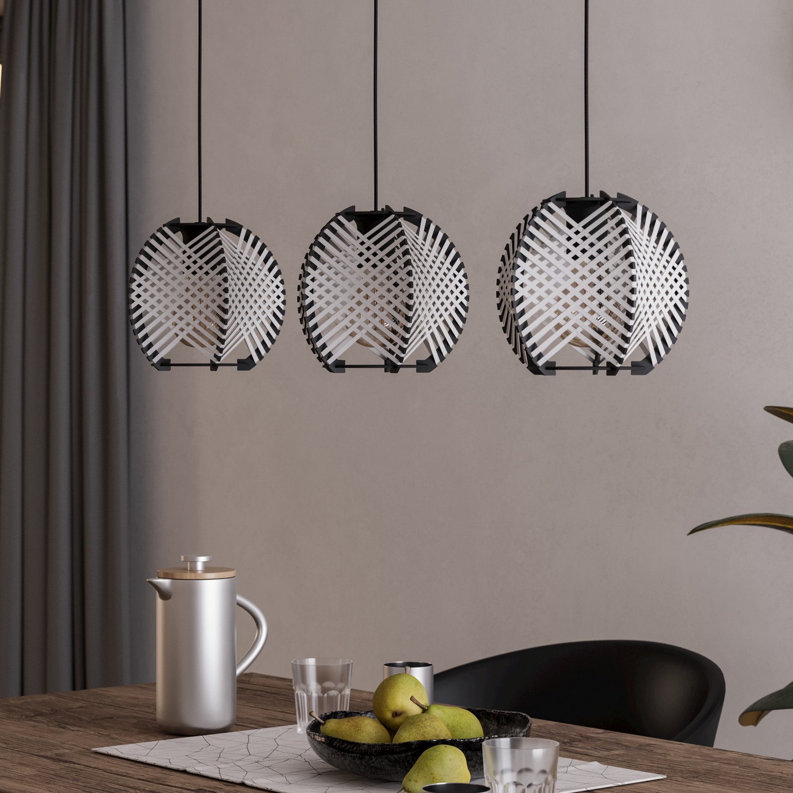 Hanglamp Waverton, zwart/wit, lengte 92 cm, staal/stof Hanglamp Waverton, zwart/wit, lengte 92 cm, staal/stof