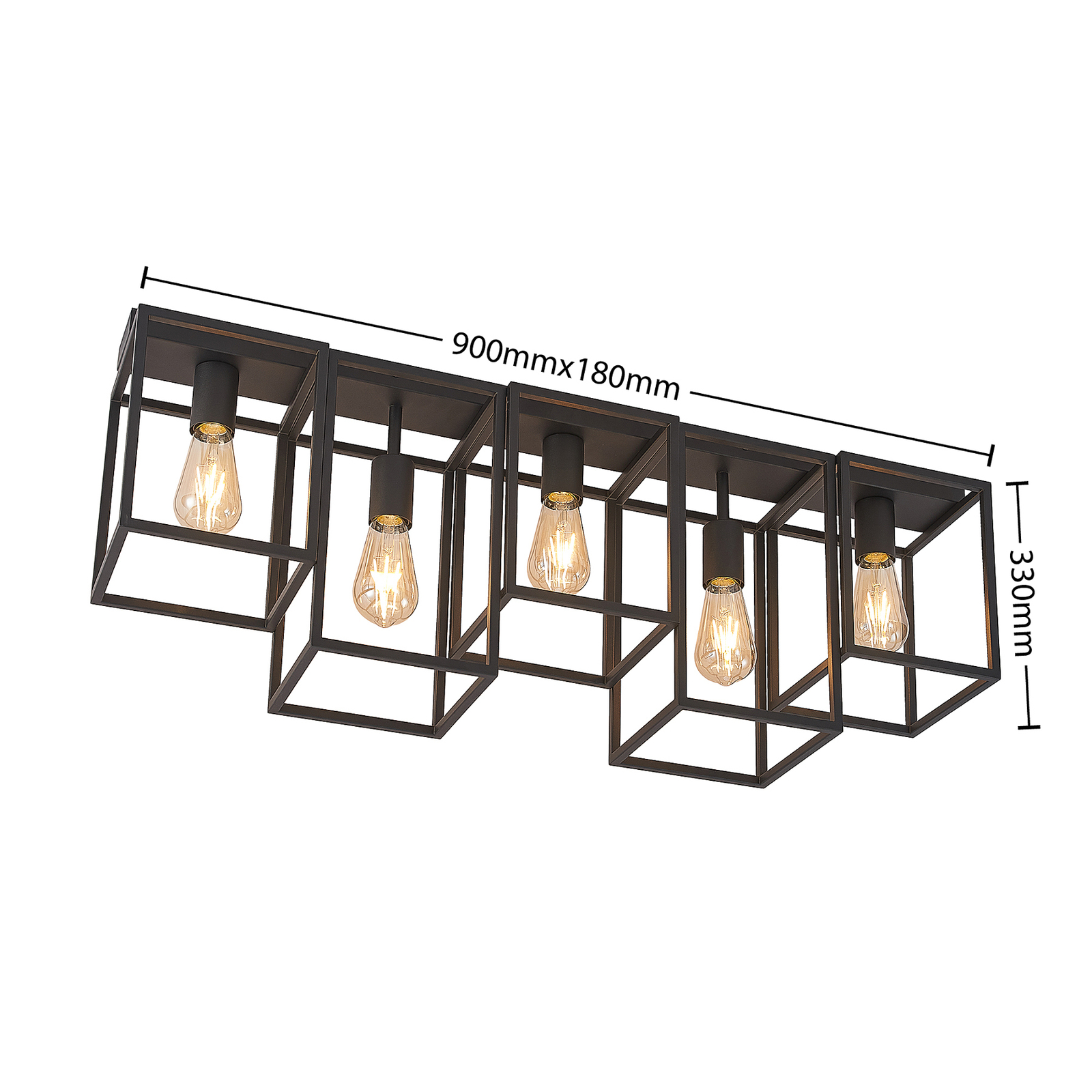 Lucande Andrik ceiling light, 5-bulb, black