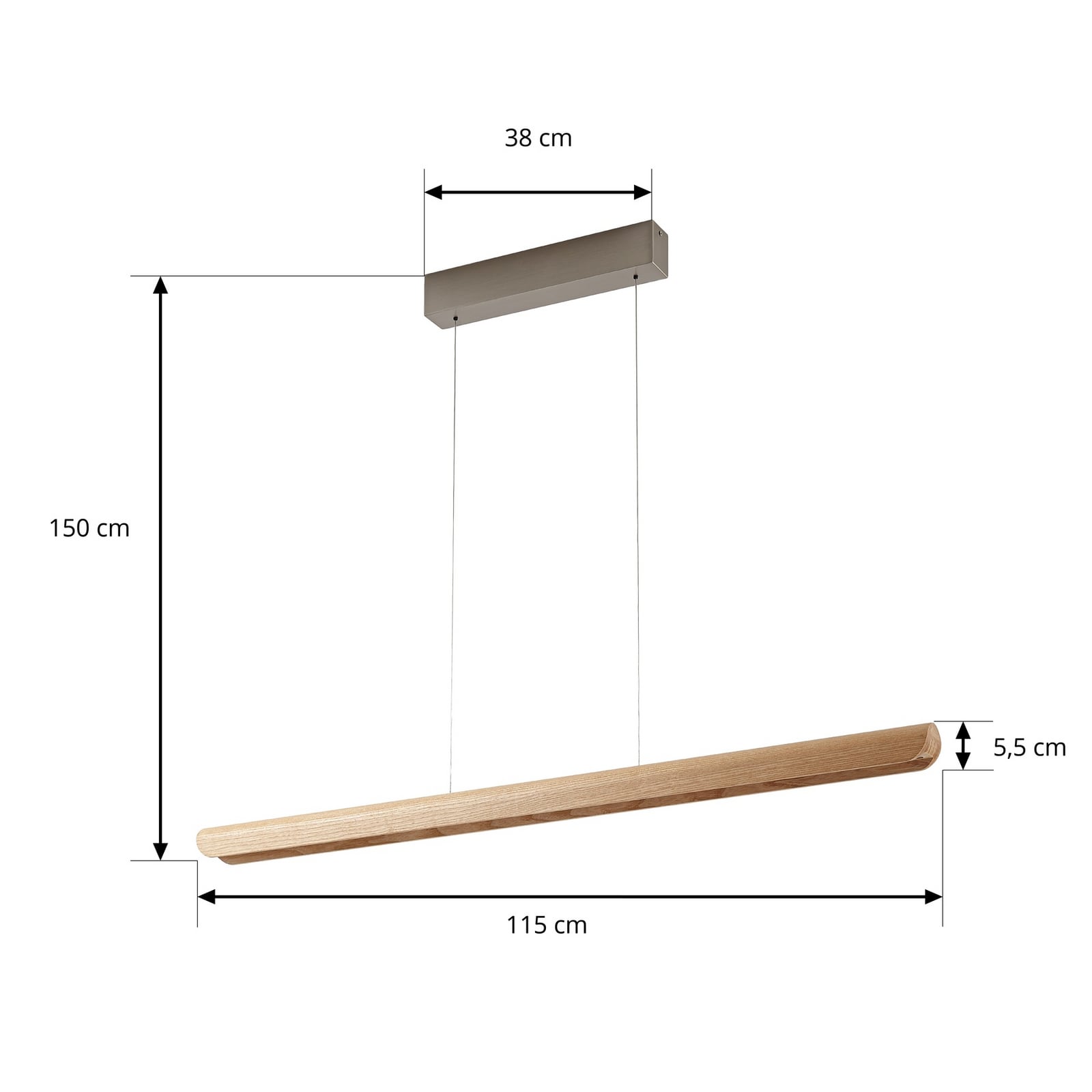 Callahan LED hanging light, light-coloured wood, length 115 cm - Lucande Callahan LED hanging light, light-coloured wood, length 115 cm - Lucande