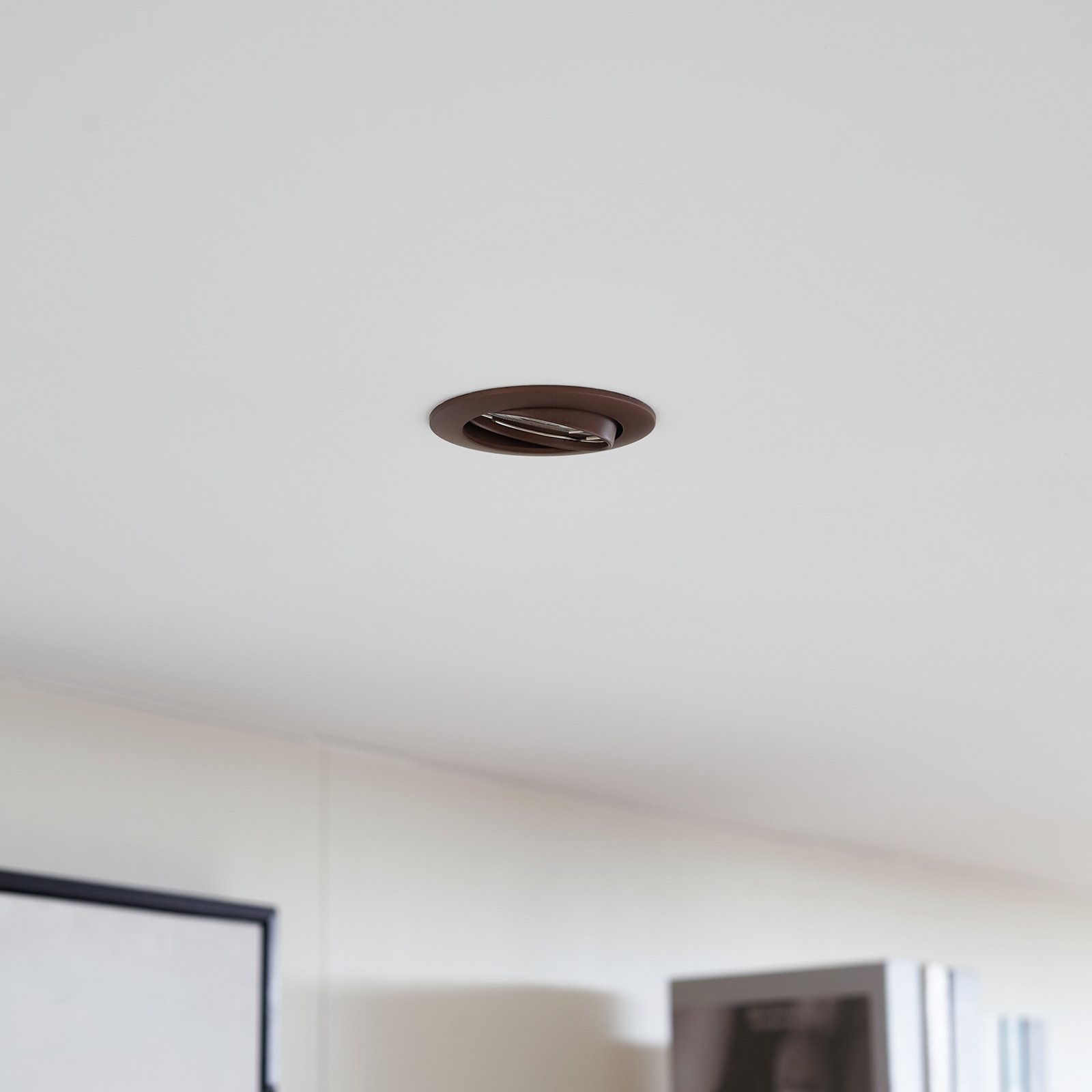 Prios recessed ceiling light Fibur, bronze, aluminium, Ø 8.2 cm