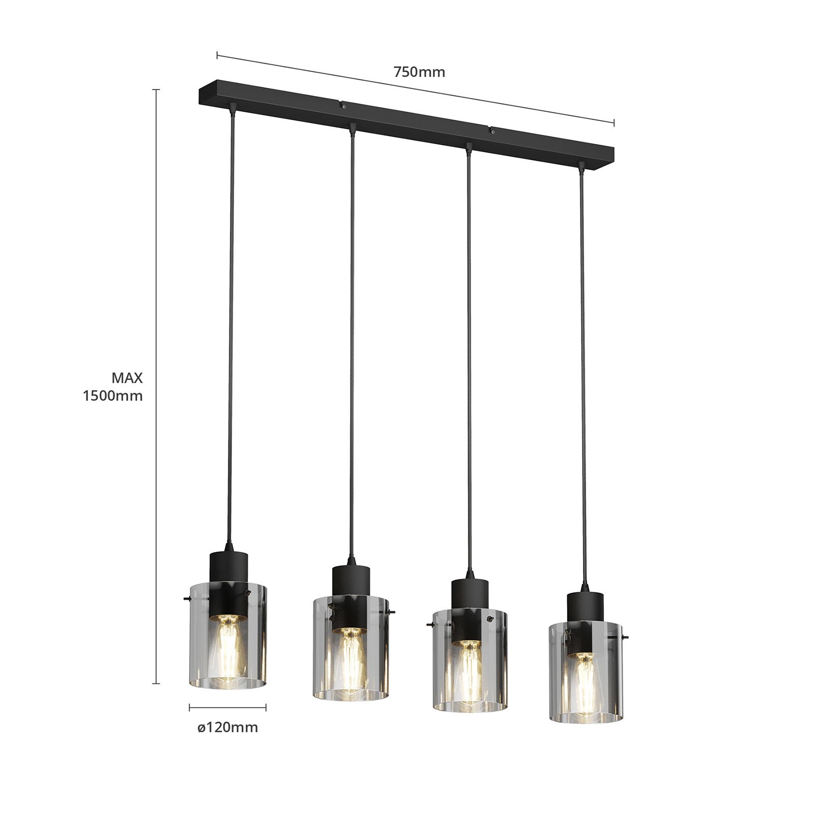 Kourtney Závěsná Lampa Black/Smoke - Lindby