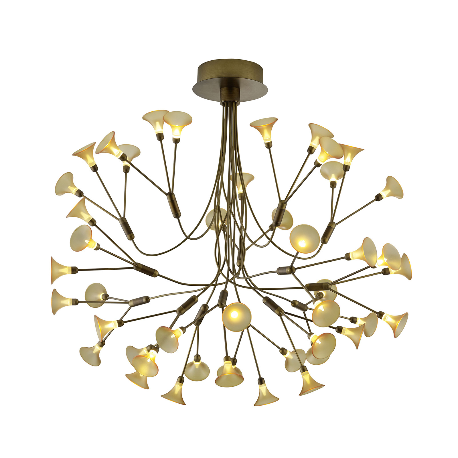 B-Leuchten Fleur LED hanging light, antique brass, for Living / Dining Room, metal, acrylic, 36 W, energy efficiency: A+