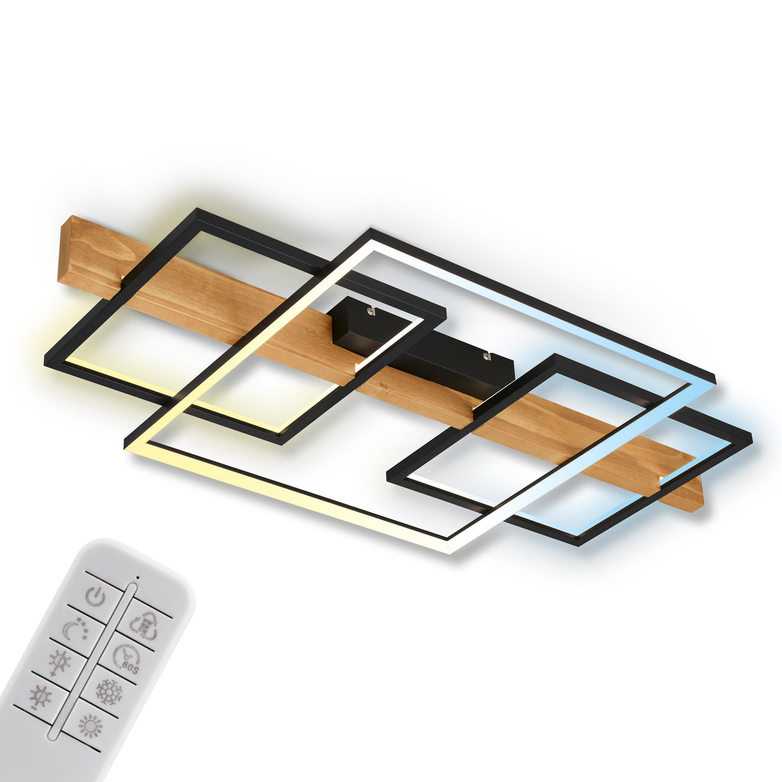 Cadre LED ceiling light, CCT, 75 cm, black, wood