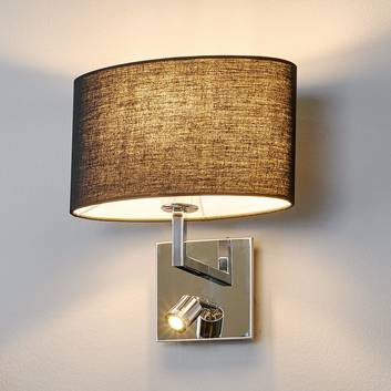 Black fabric wall lamp Karla with LED reading lamp