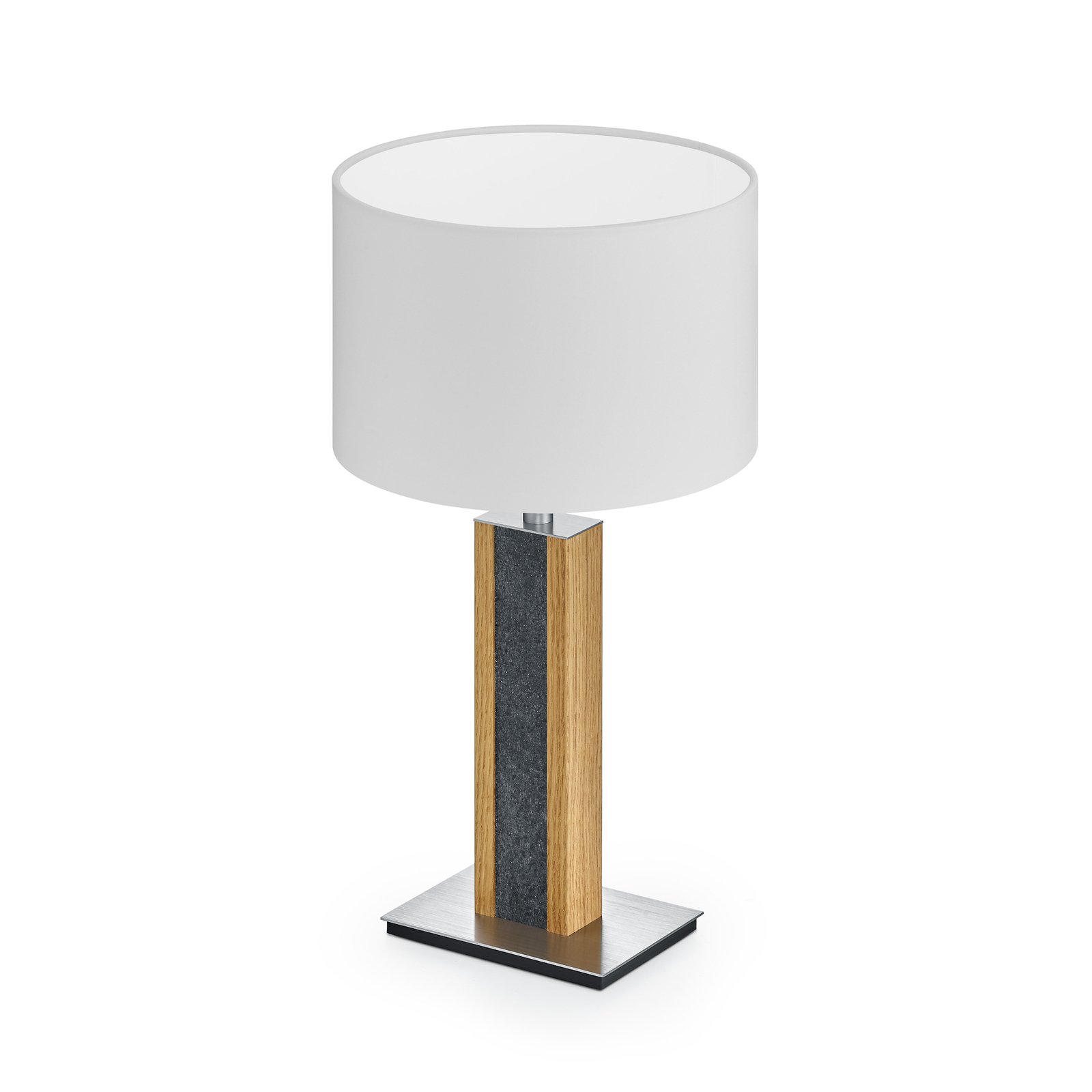 HerzBlut table lamp Karl G, round, wood/granite, white, E27