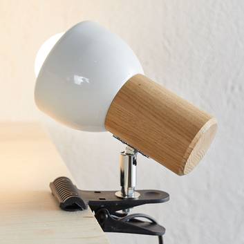 Piccola lampada Clampspots a pinza, rovere